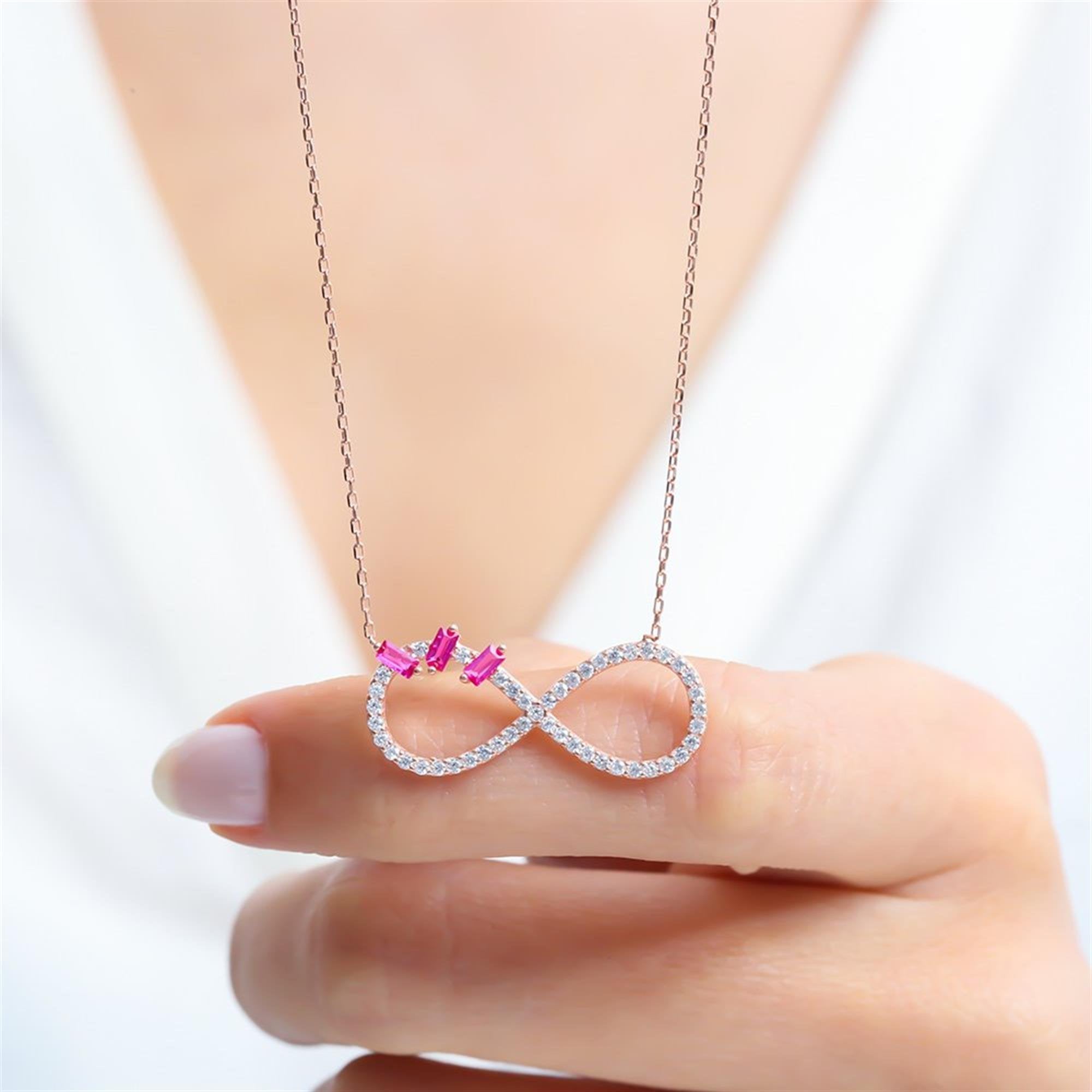 Fuchsia Baguette Infinity Rose Gold Necklace