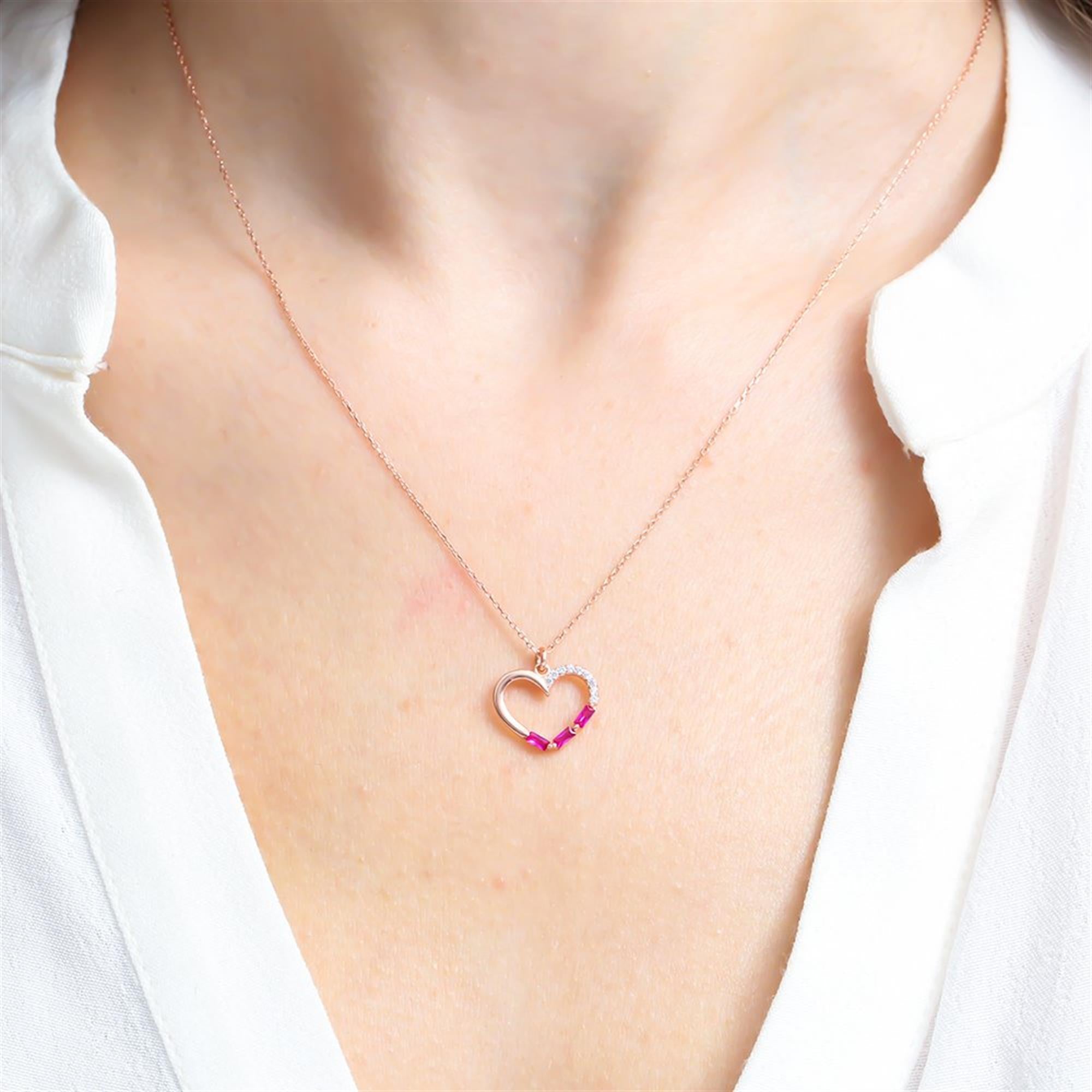 Fuchsia Spark Heart Rose Gold Necklace