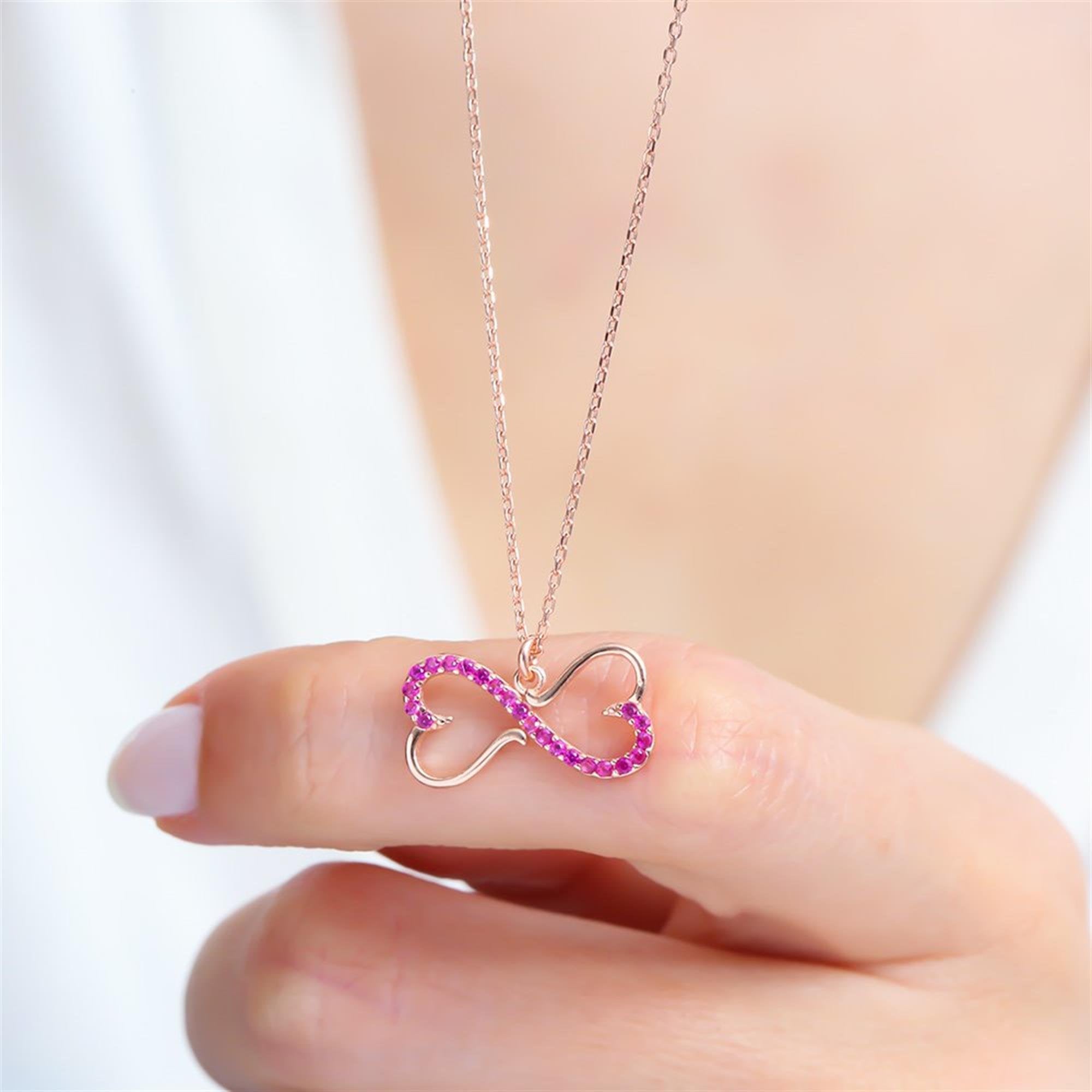 Fuchsia Infinity Love Heart Rose Gold Necklace