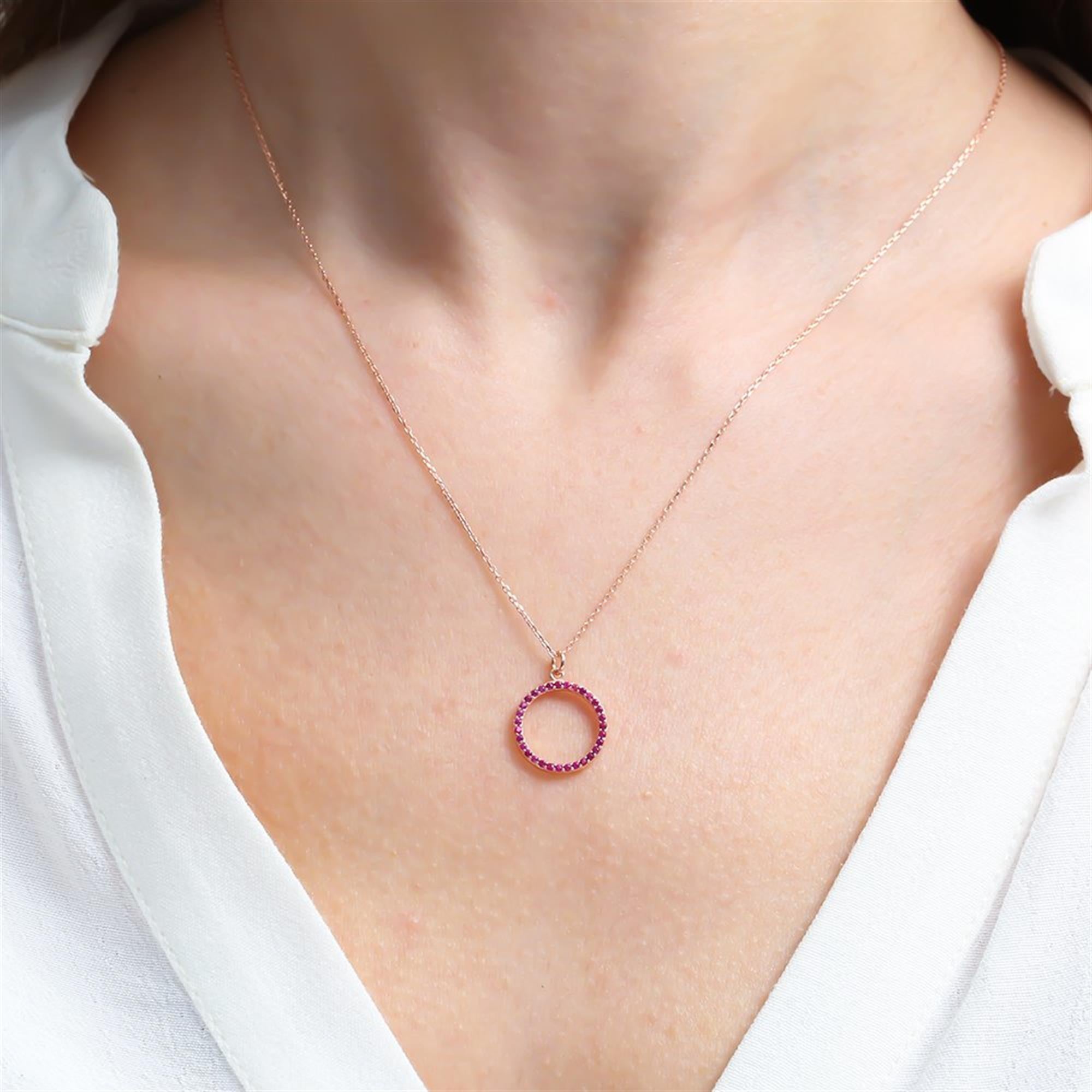 Fuchsia Stone Circle Rose Gold Necklace
