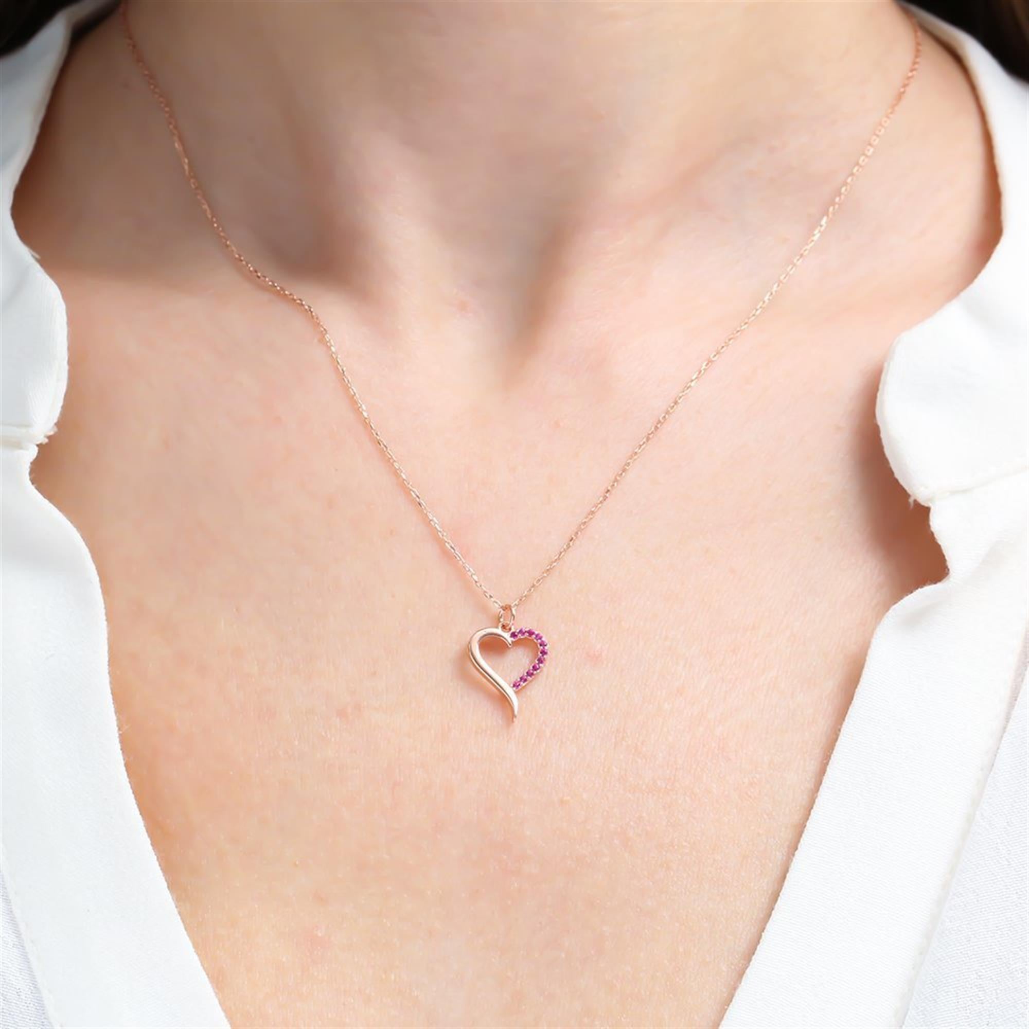 Minimalist Fuchsia Heart Rose Gold Necklace