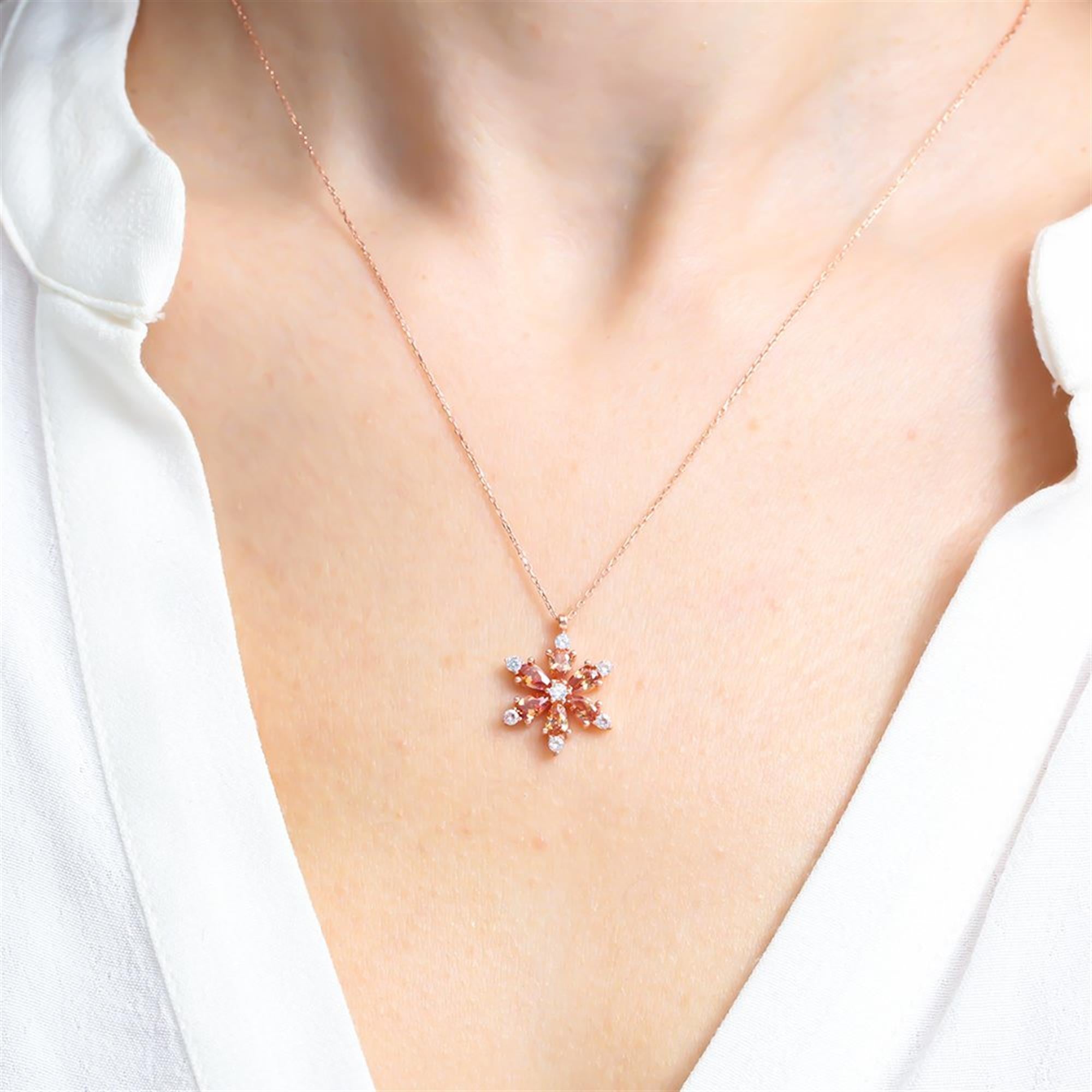 Garnet Starflower Rose Gold Necklace