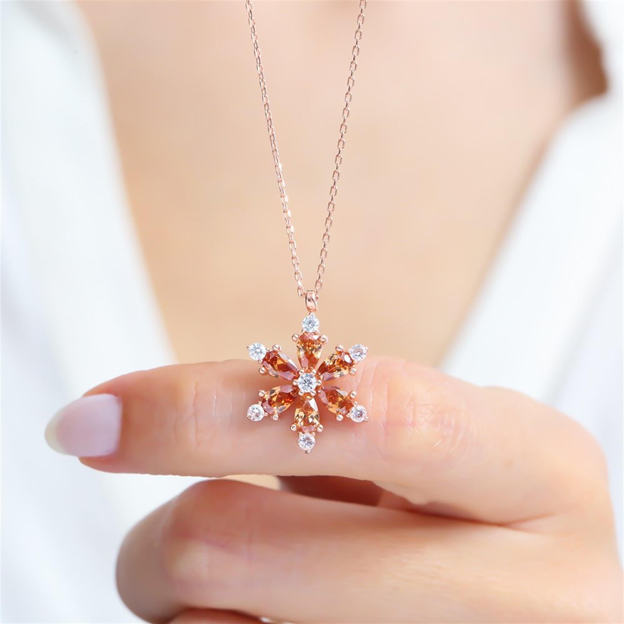 Garnet Starflower Rose Gold Necklace