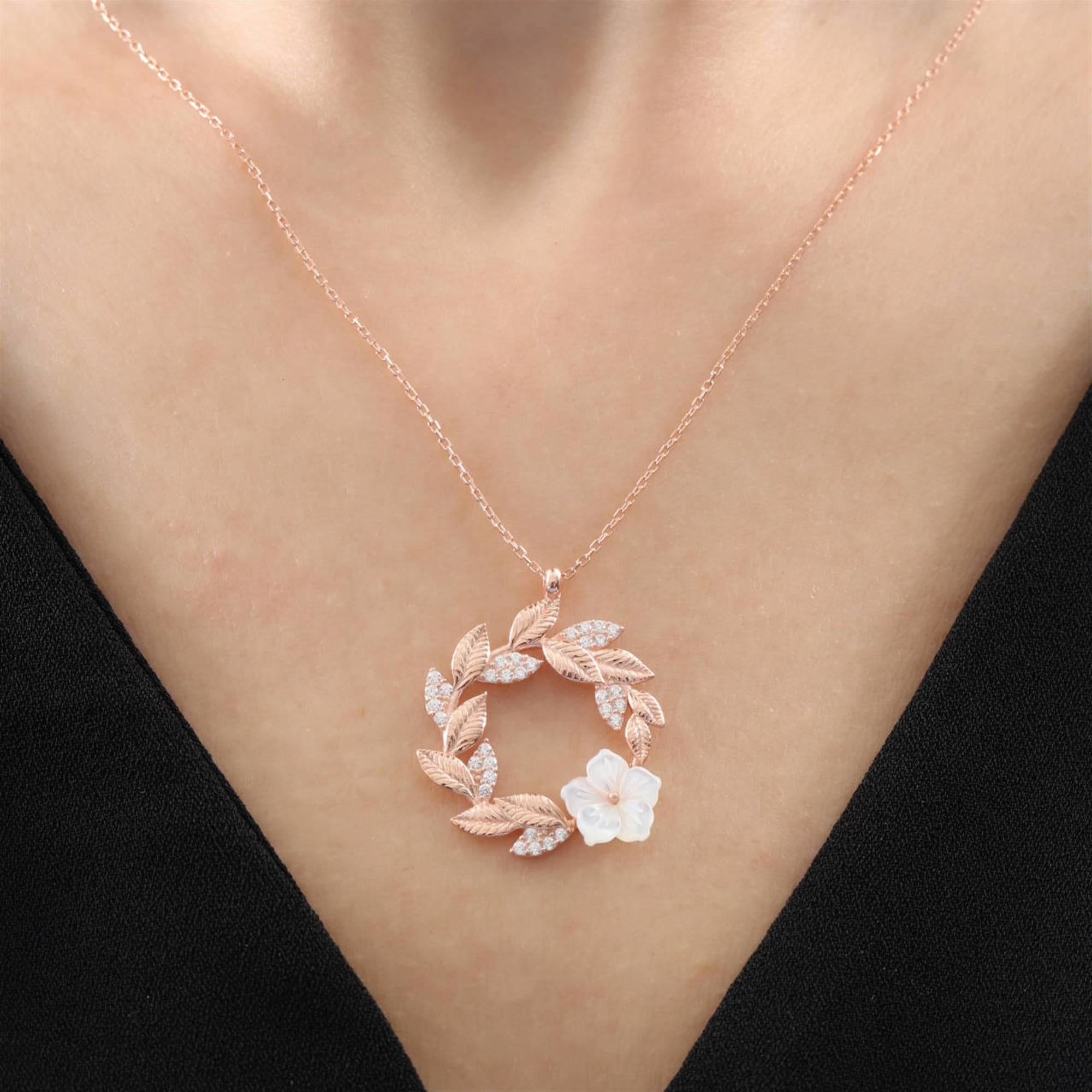 Bridal Bloom Wreath Rose Gold Necklace