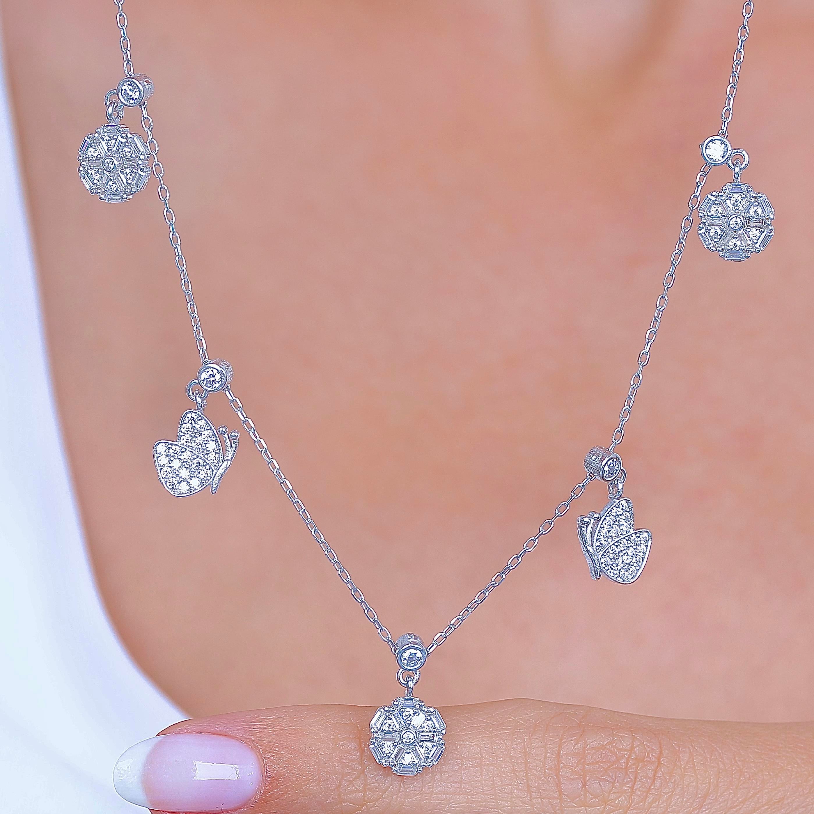 Rose and Butterfly Lucky Silver Choker Necklace