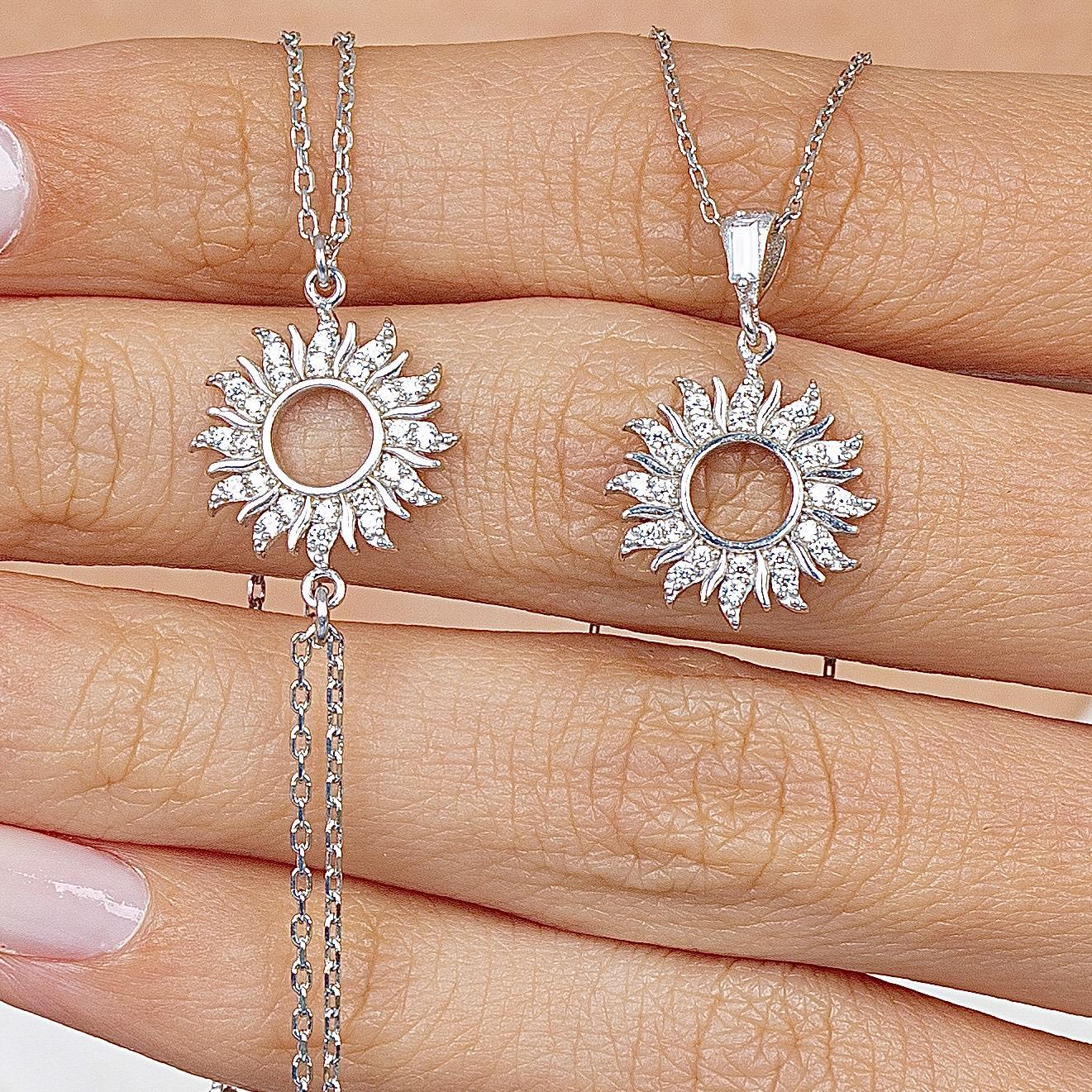 Diamond Sparkle Sun Silver Jewelry Set