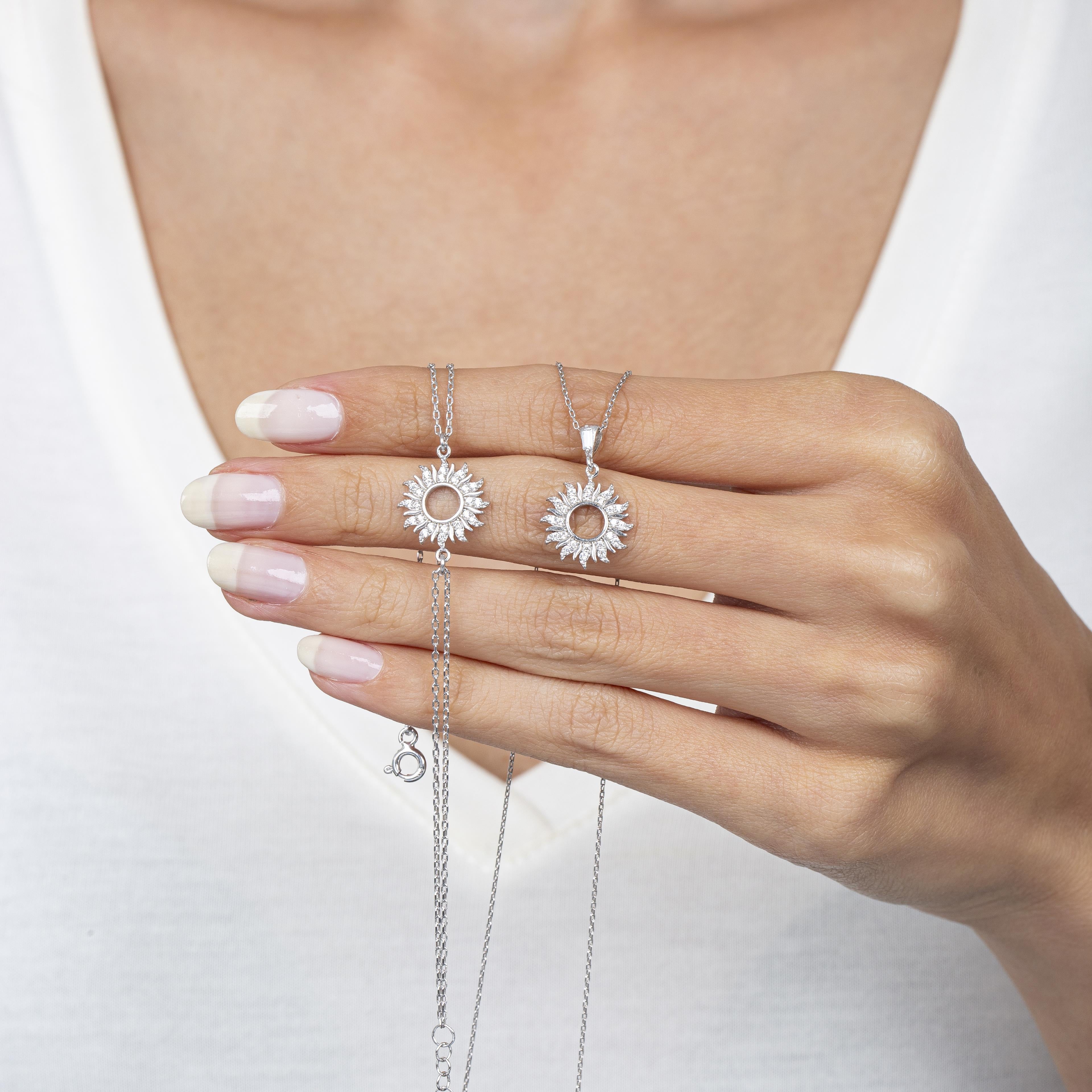 Diamond Sparkle Sun Silver Jewelry Set
