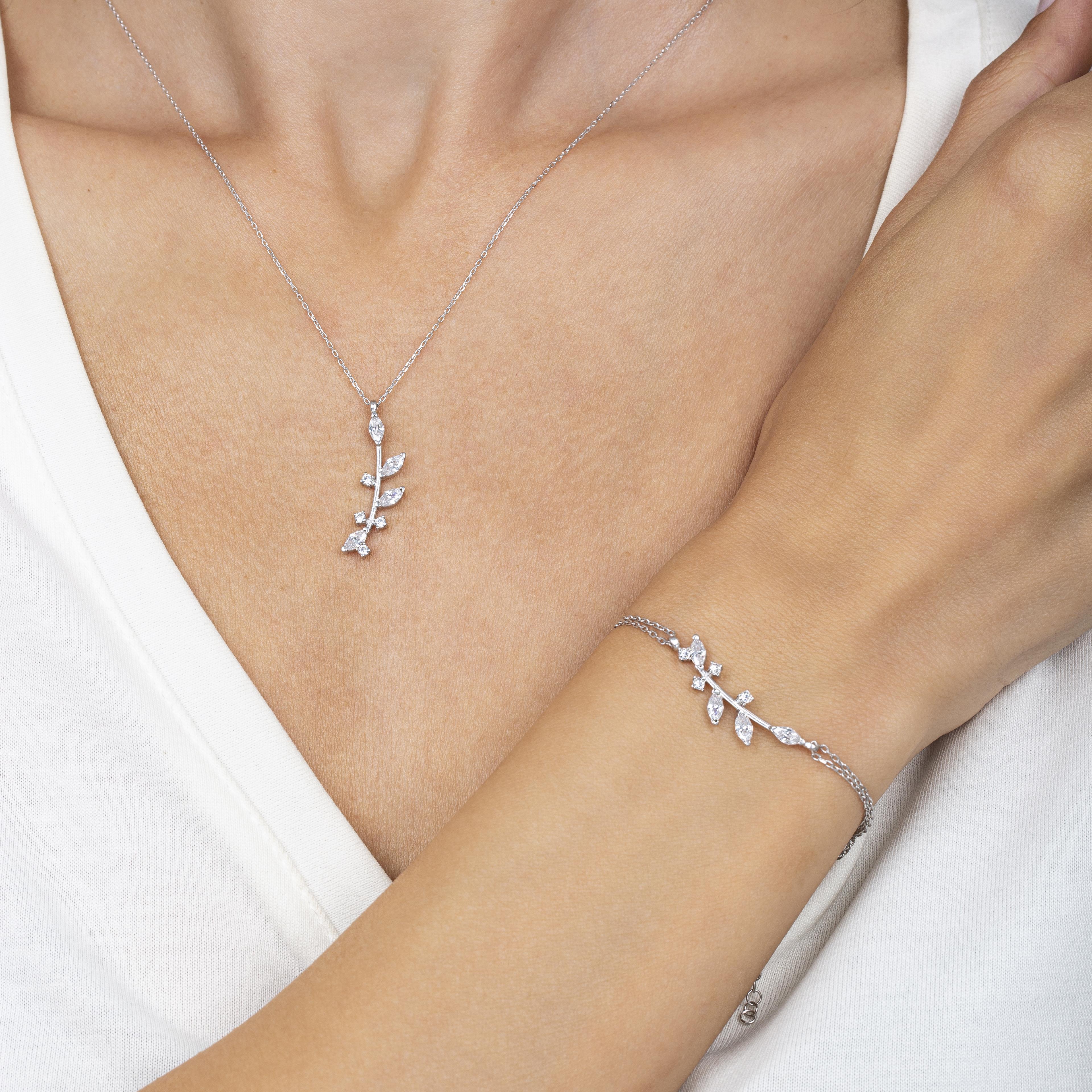 Dainty Olive Branch Silver Jewelry Set