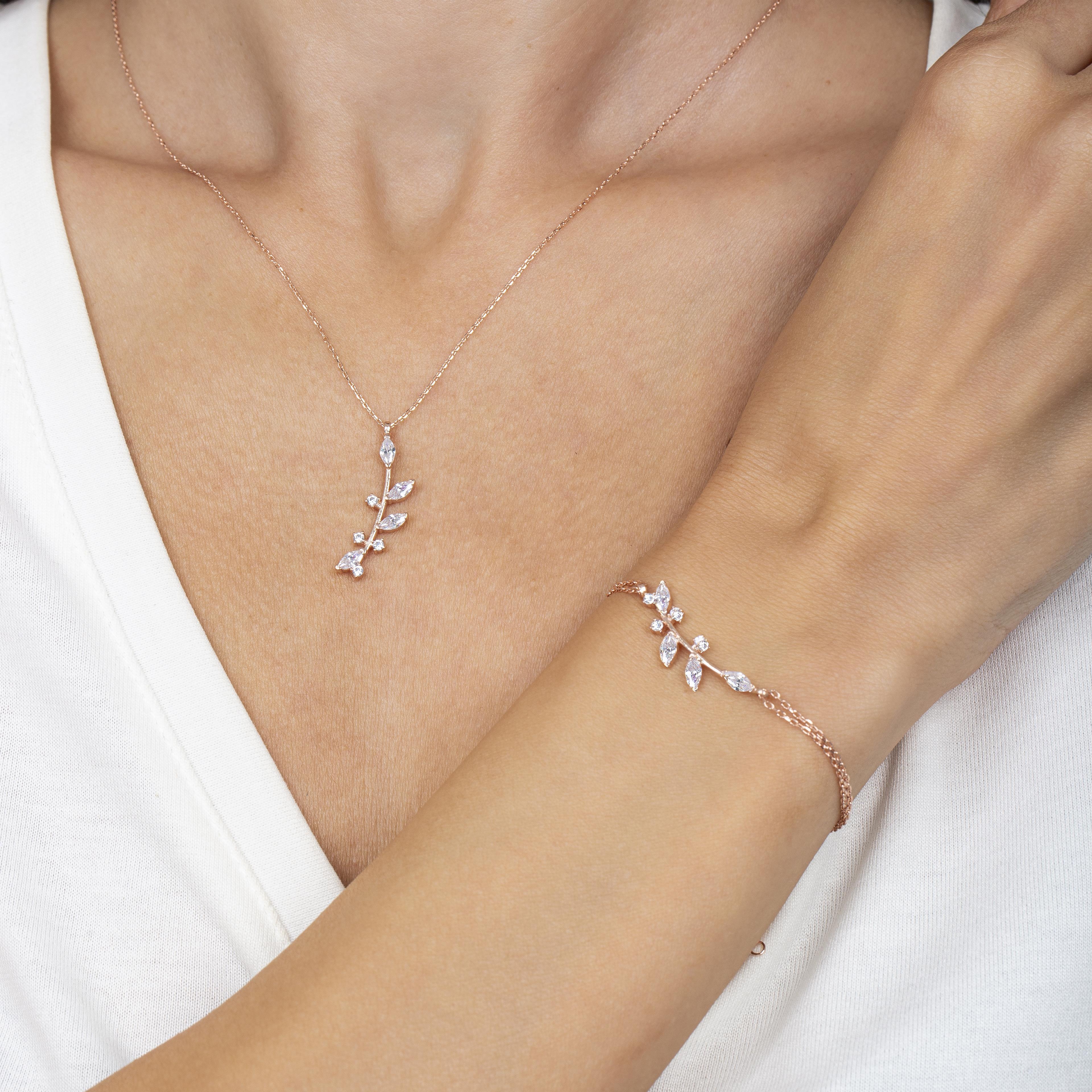 Dainty Olive Branch Rose Gold Jewelry Set