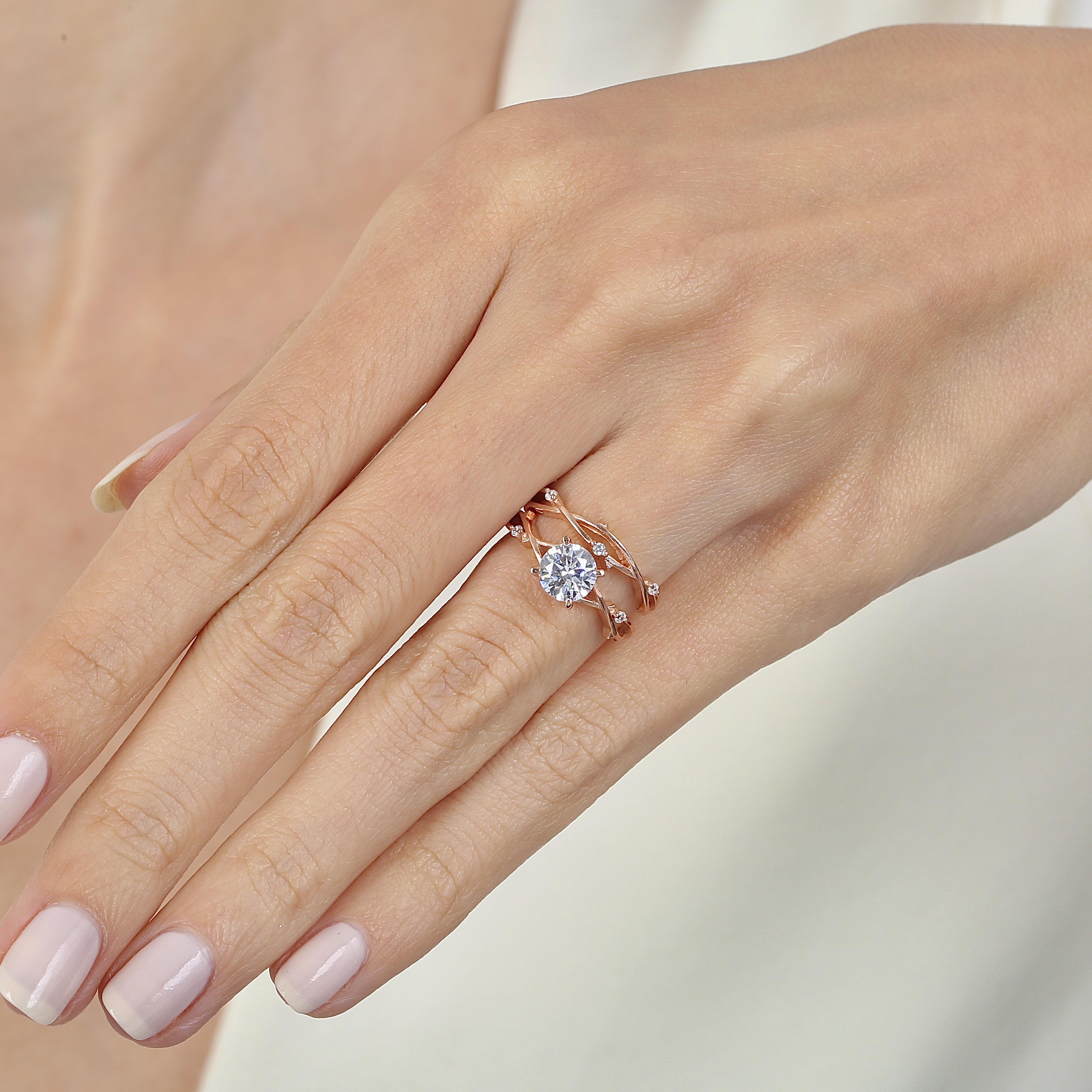 Solitaire Rose Gold Vine Engagement Ring