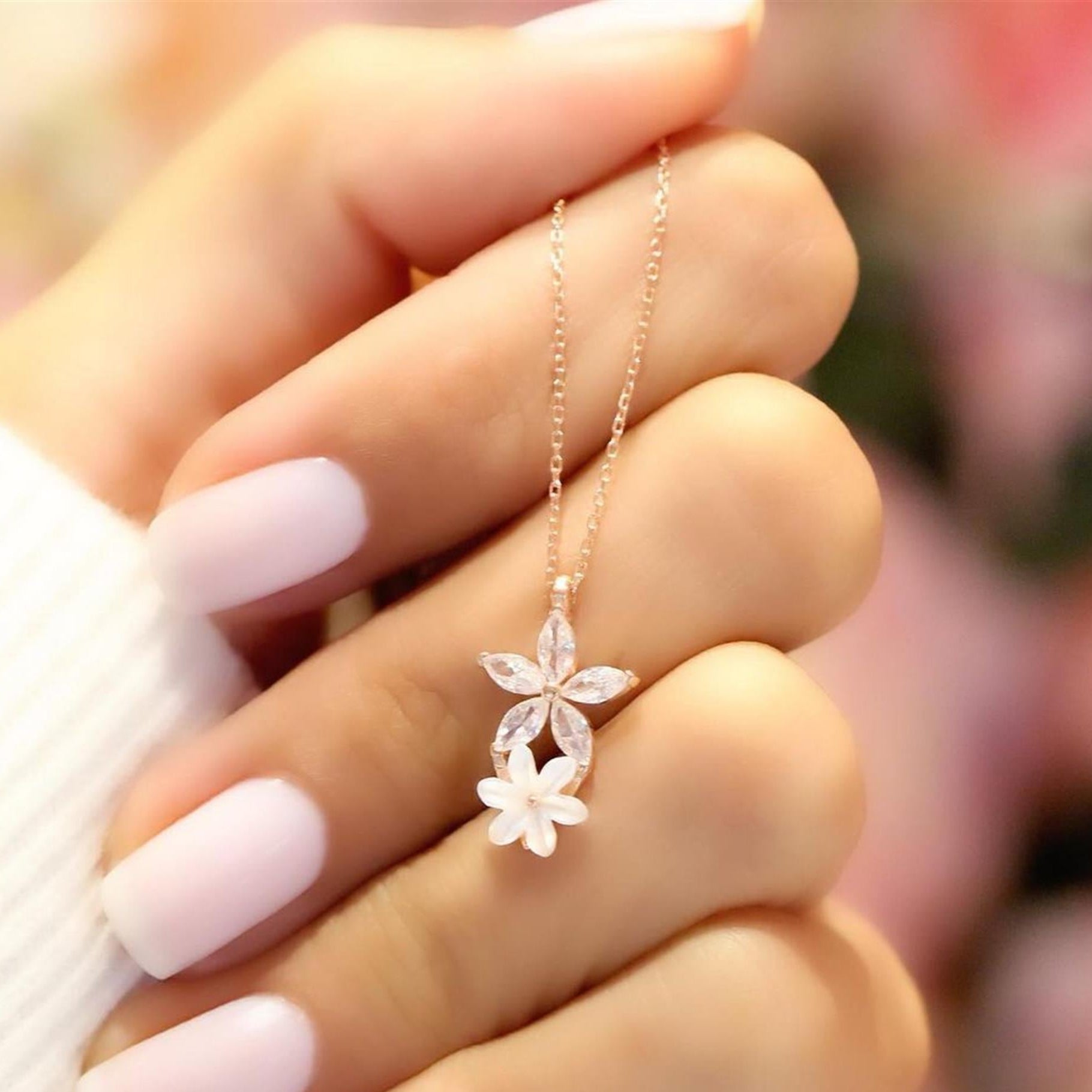 Sparkle Star Blossom Rose Gold Pendant Necklace