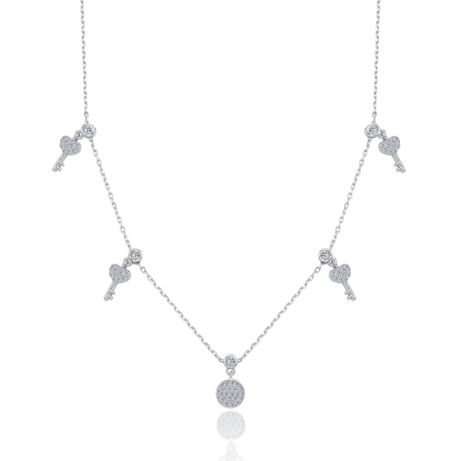 Sparkling Key Choker Silver Necklace