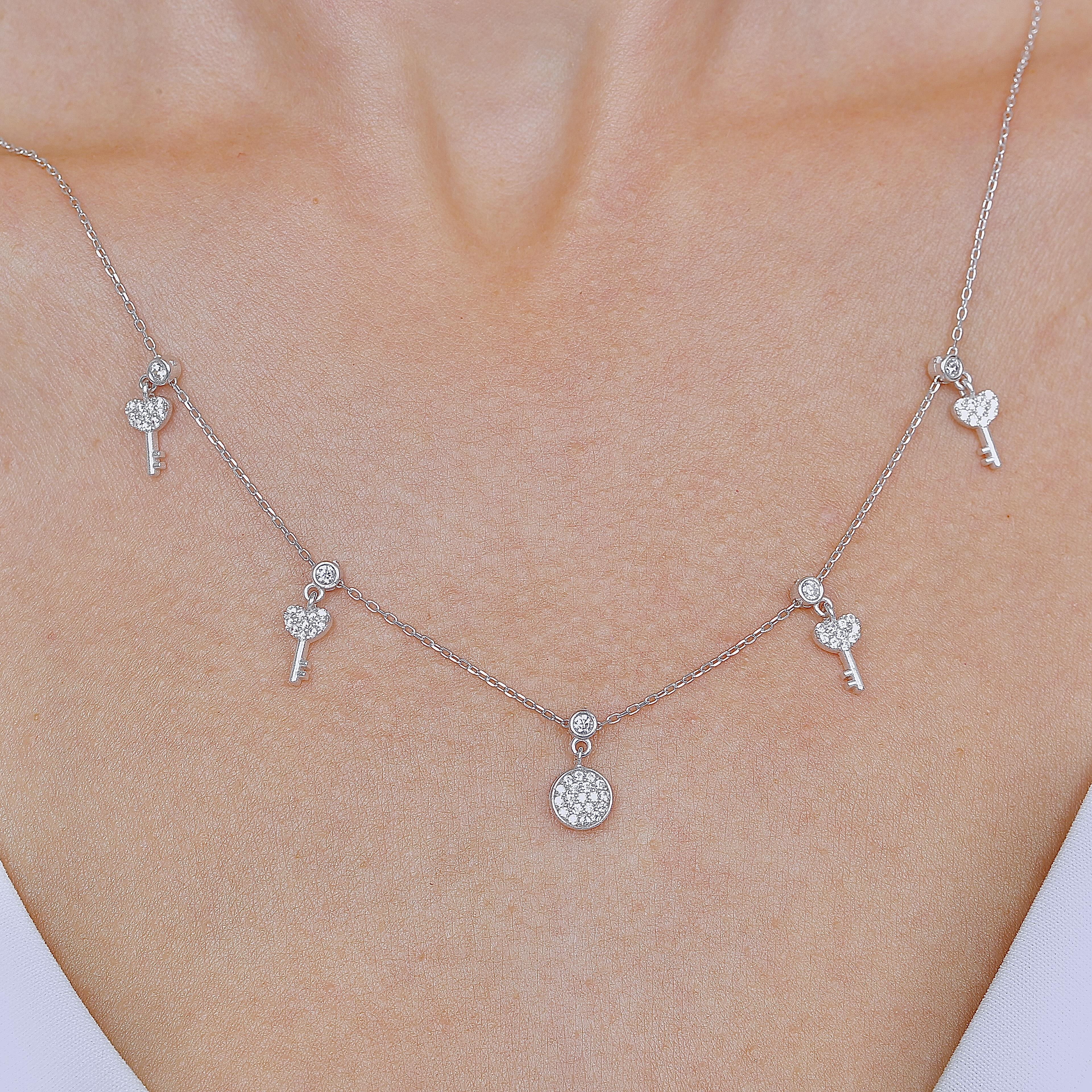 Sparkling Key Choker Silver Necklace