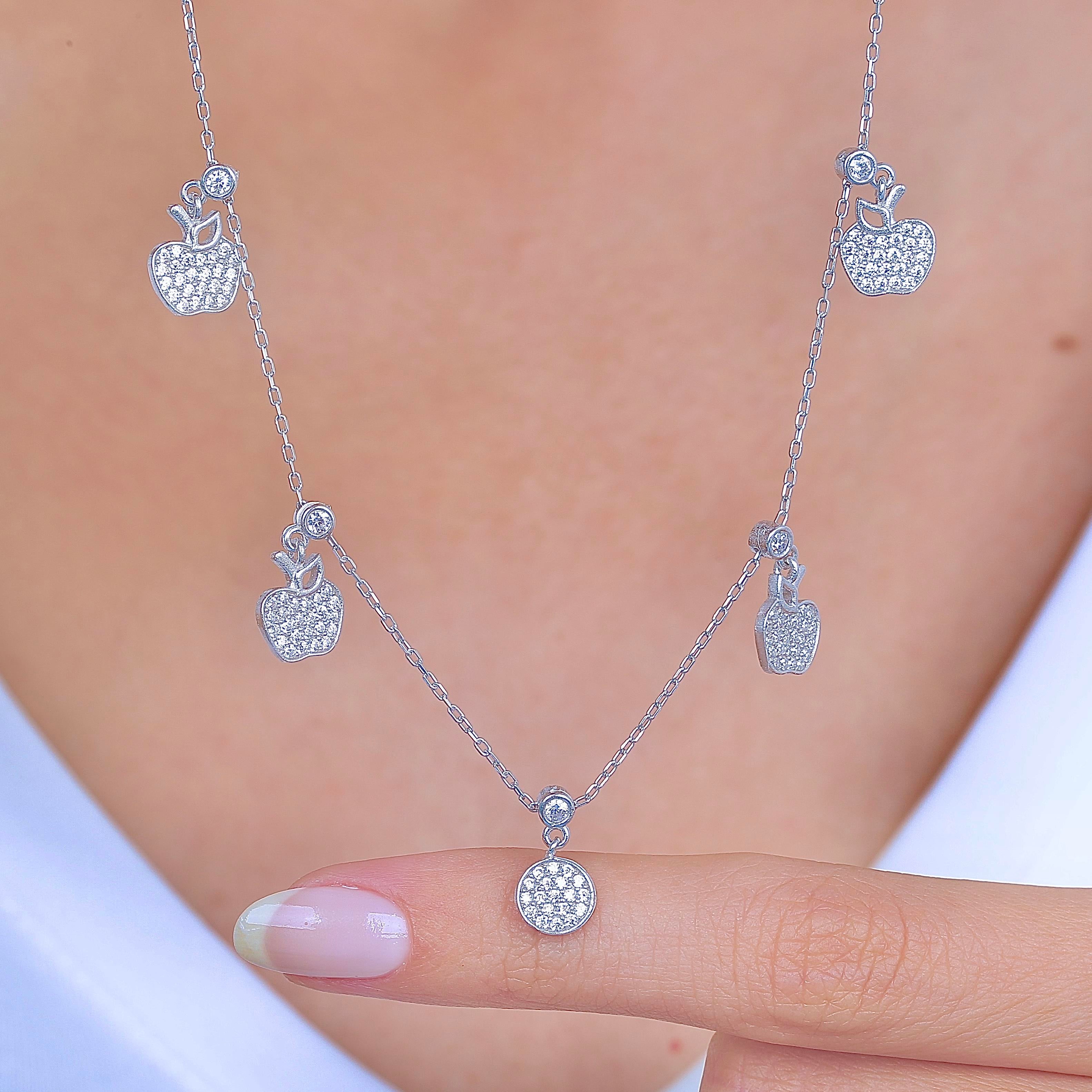 Sparkling Apples Lucky Silver Choker Necklace
