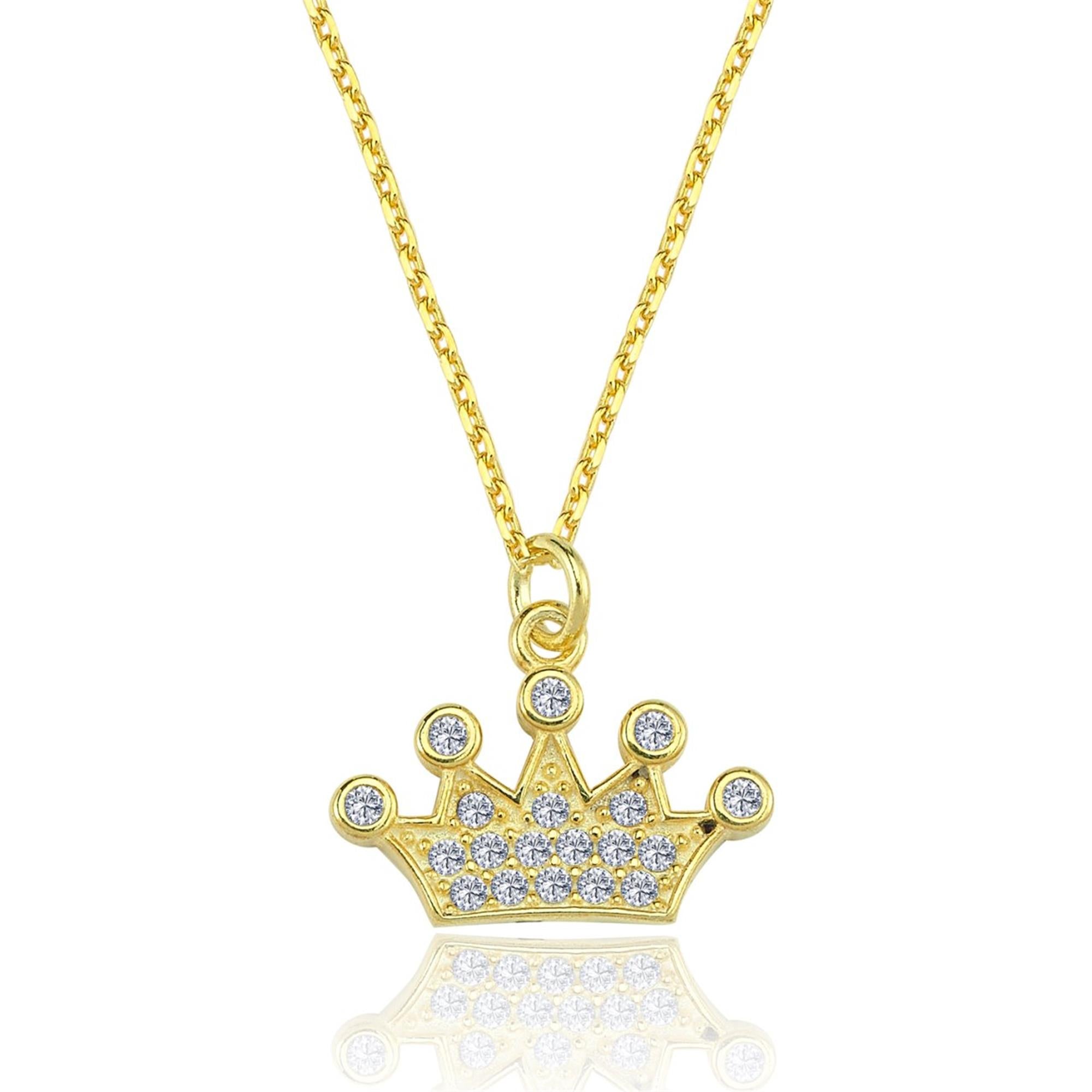 Collar con colgante de corona dorada y circonitas brillantes, diseño real y empoderador para un estilo glamuroso.