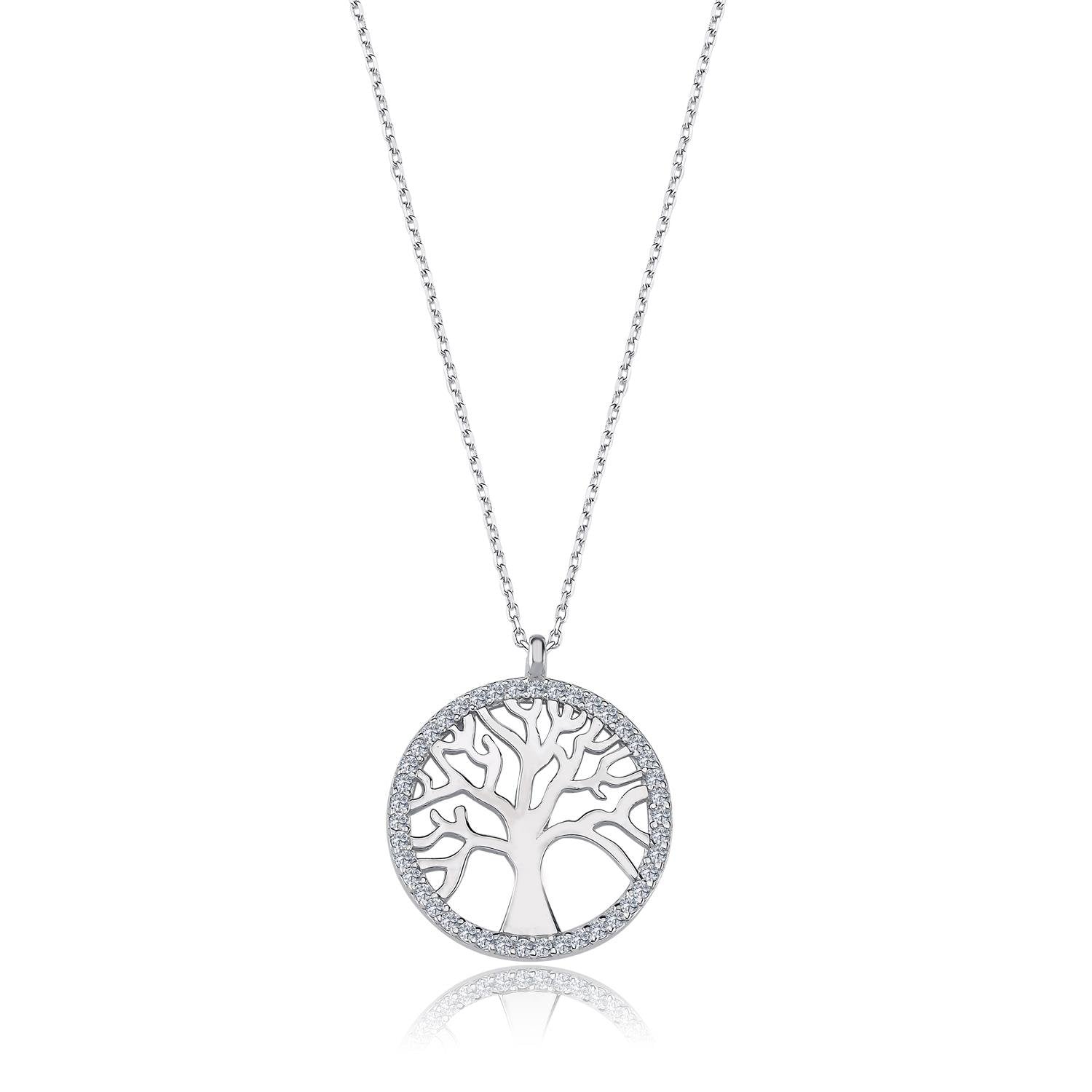 Sparkling Tree of Life Silver Necklace CZ