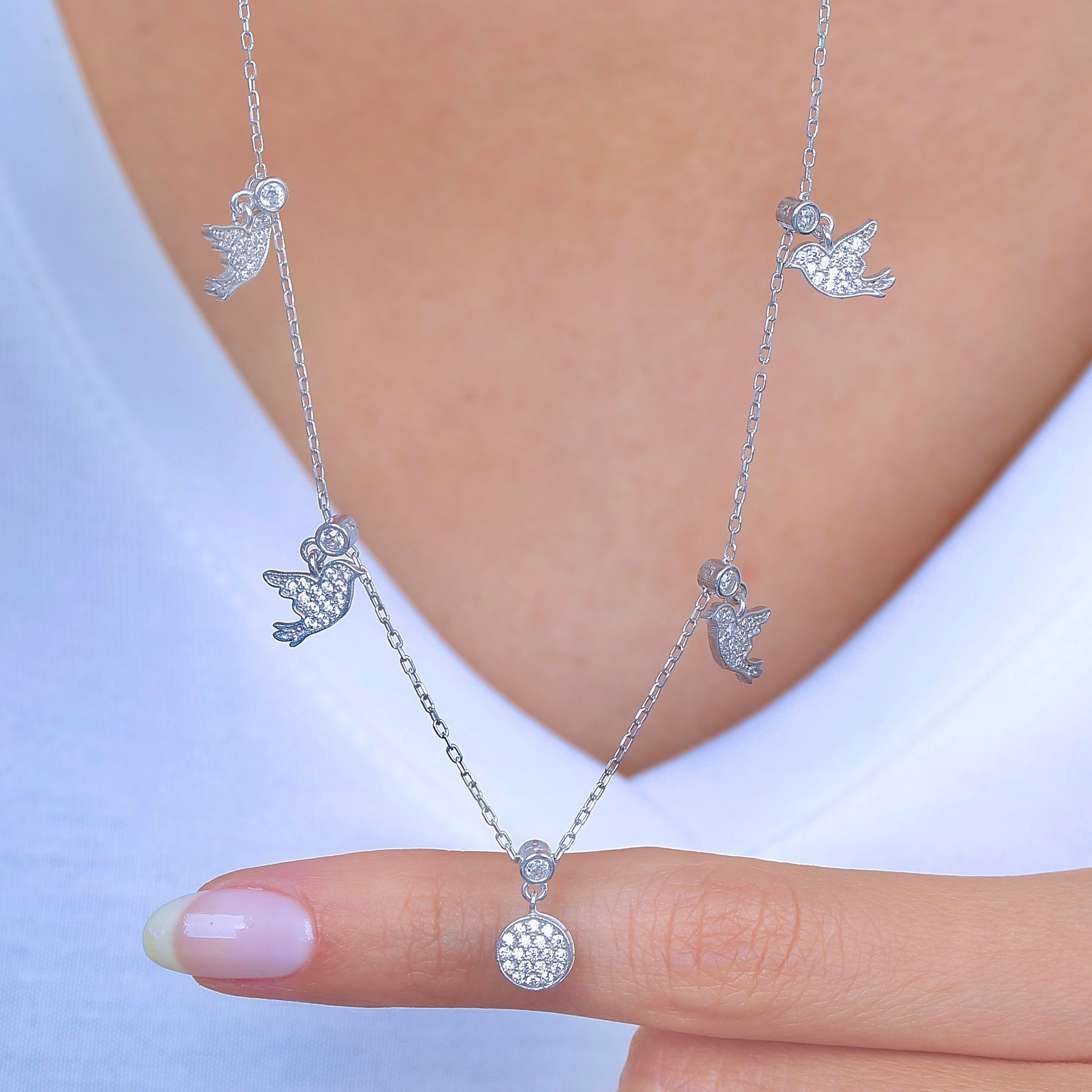 Sparkling Wings Lucky Silver Choker Necklace