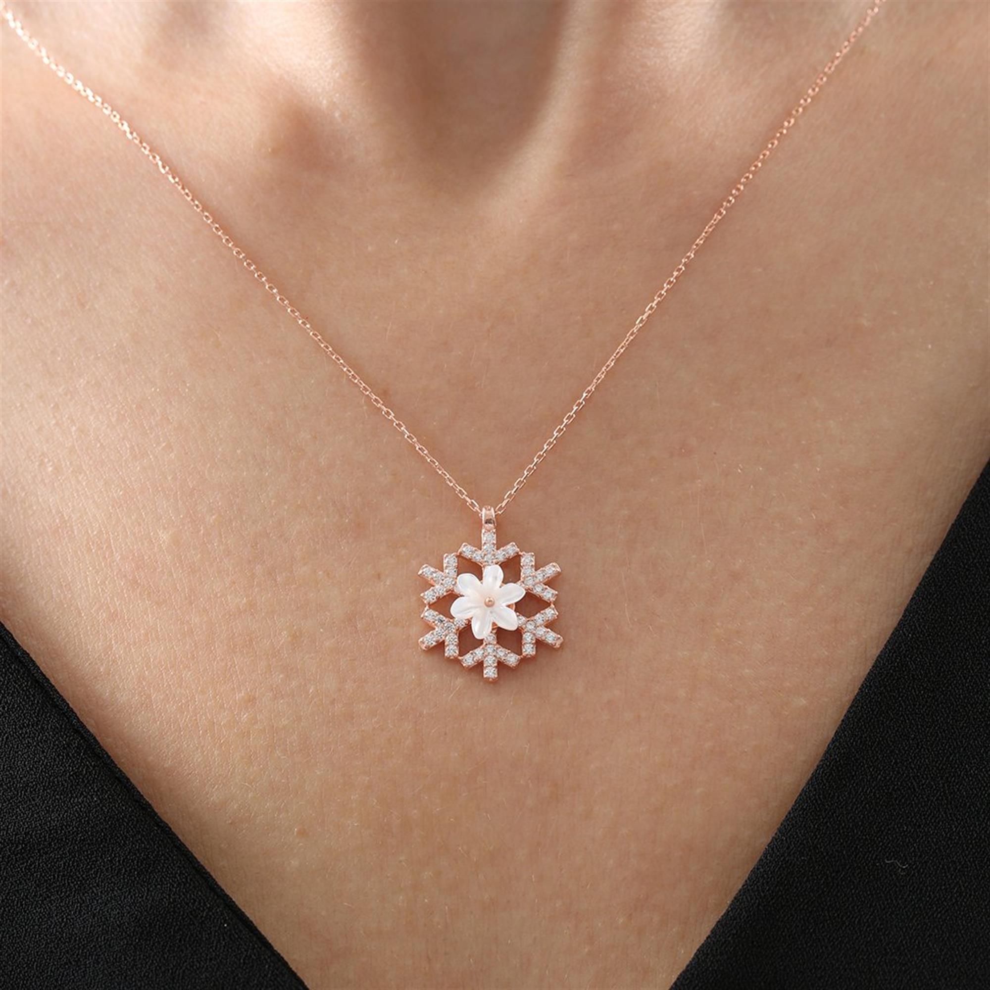 Snowflake Sparkle Rose Gold Pendant Necklace