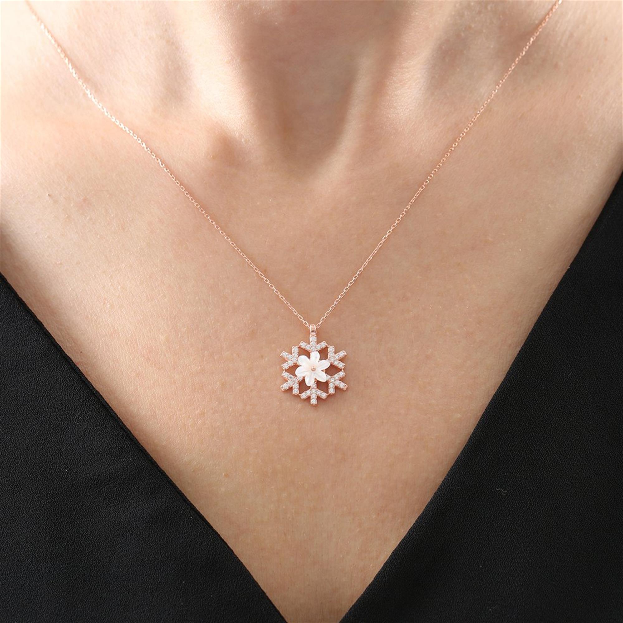 Snowflake Sparkle Rose Gold Pendant Necklace