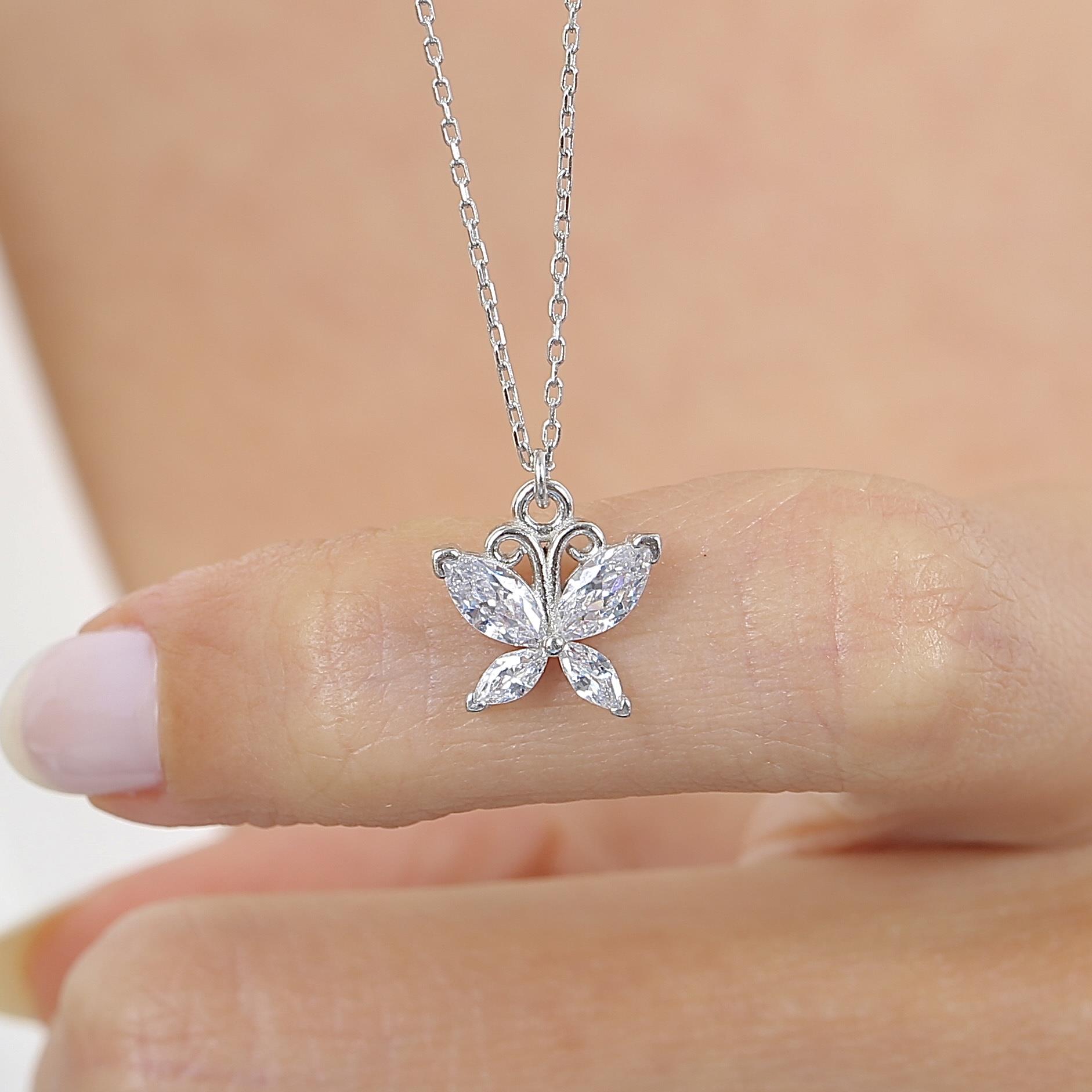 Sparkling Butterfly Silver Necklace