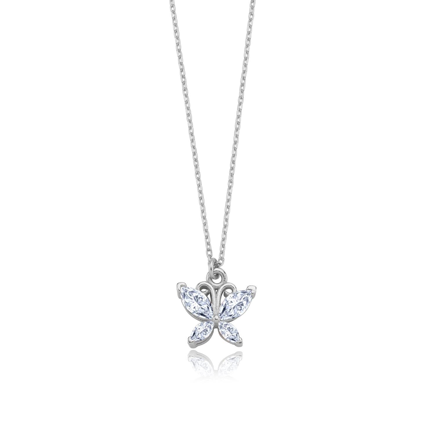 Sparkling Butterfly Silver Necklace