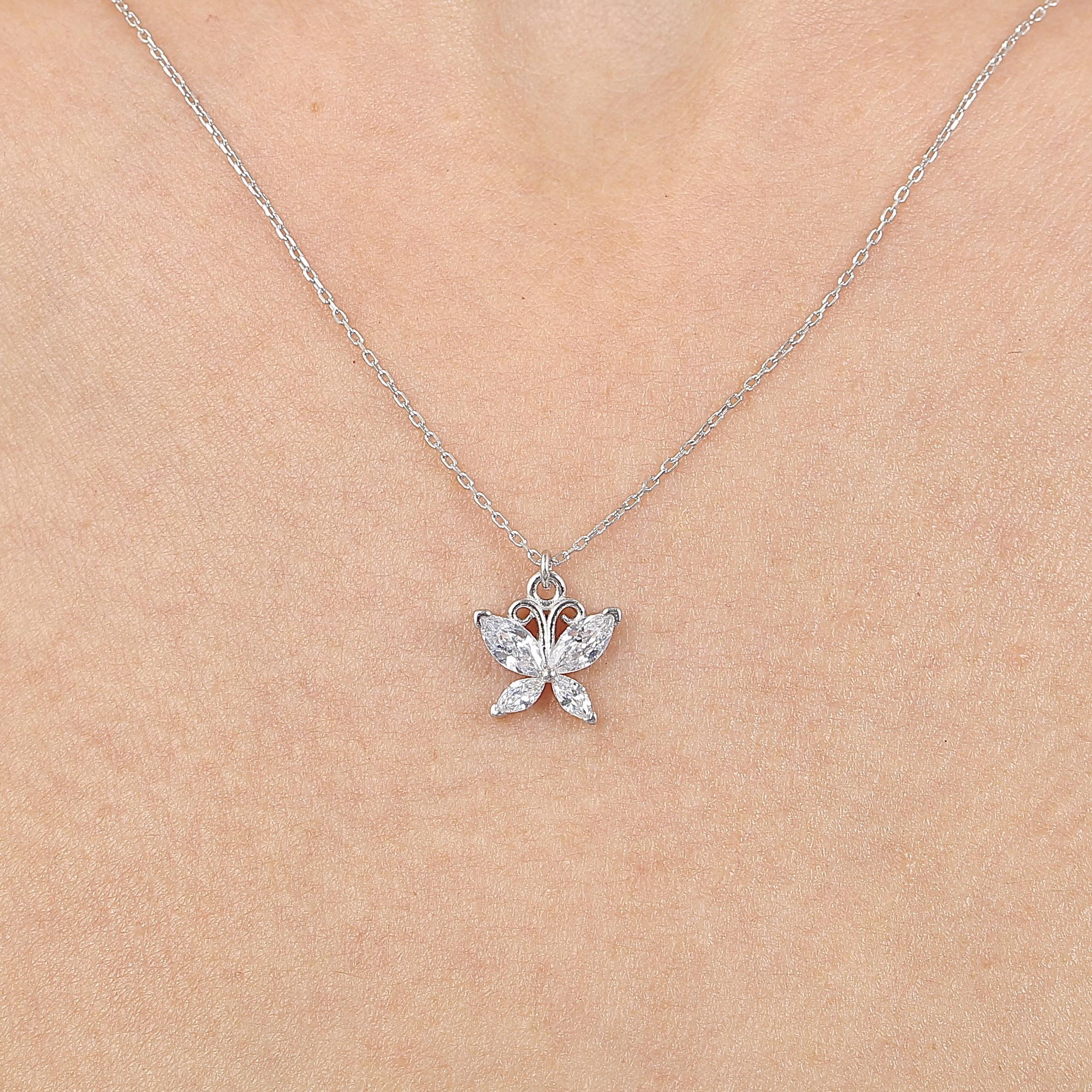 Sparkling Butterfly Silver Necklace