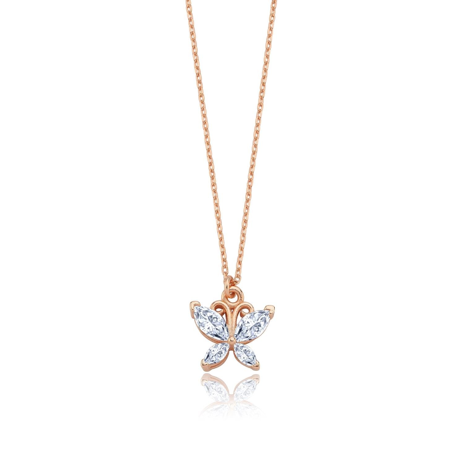 Sparkling Butterfly Rose Gold Plated Necklace