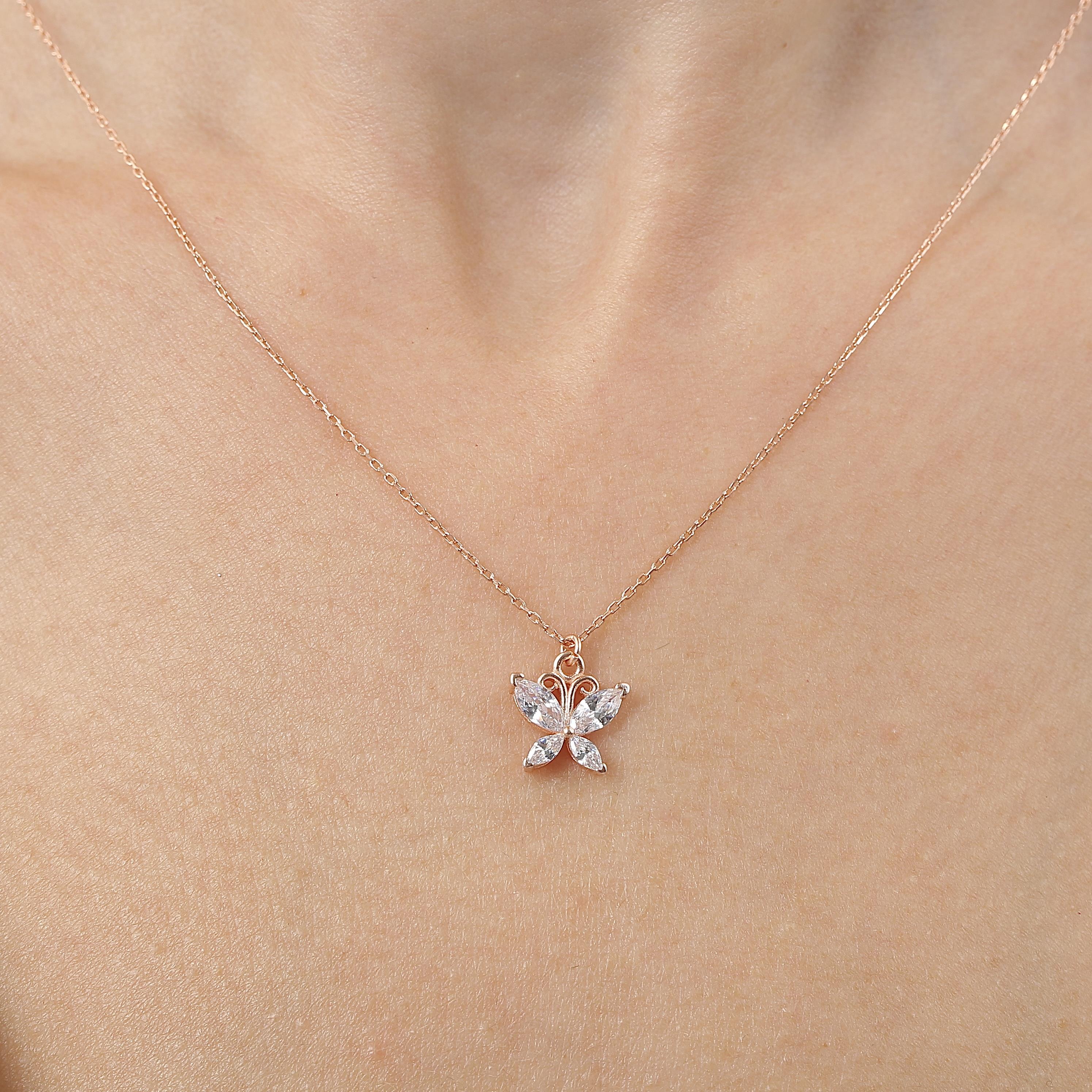 Sparkling Butterfly Rose Gold Plated Necklace