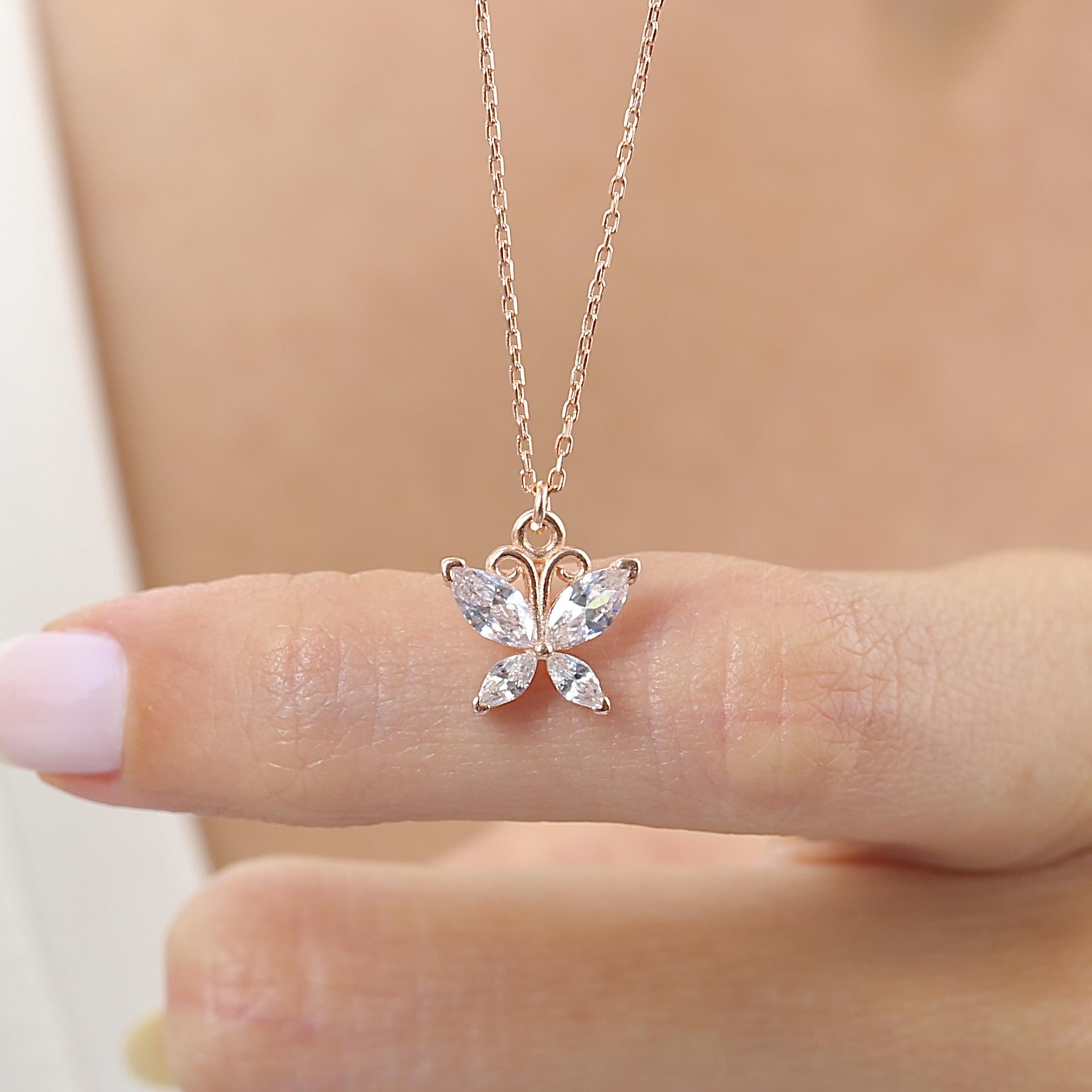 Sparkling Butterfly Rose Gold Plated Necklace