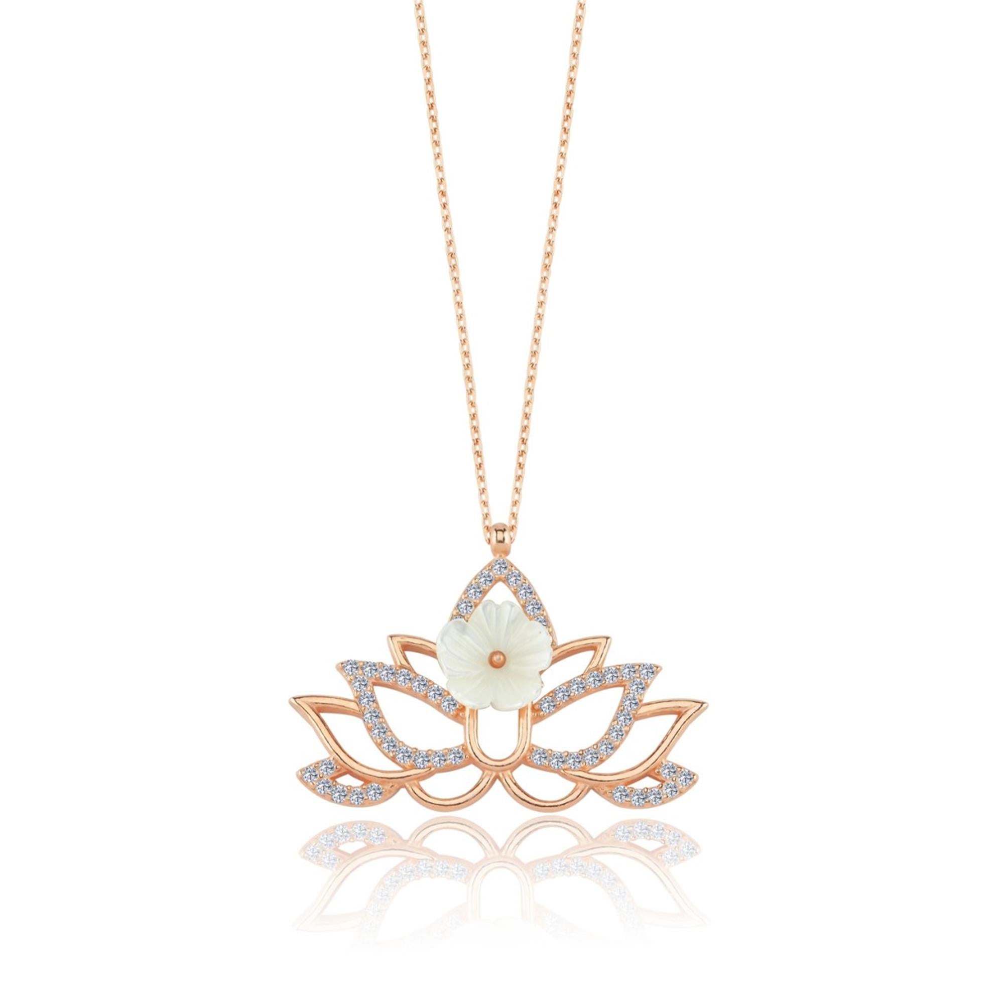 Sparkling Lotus Magnolia Flower Rose Gold Necklace