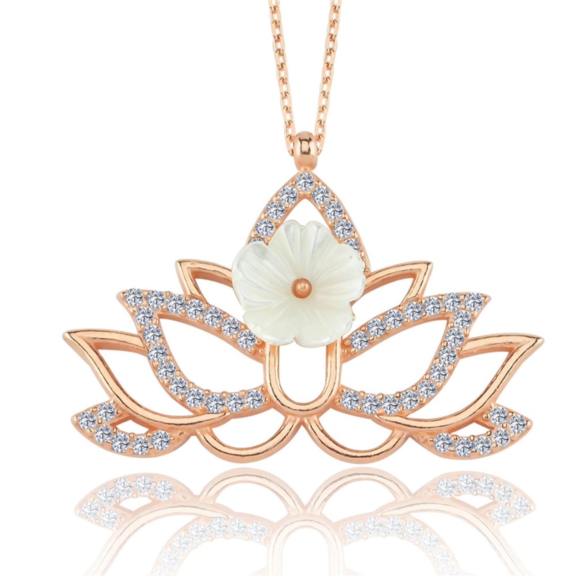 Sparkling Lotus Magnolia Flower Rose Gold Necklace