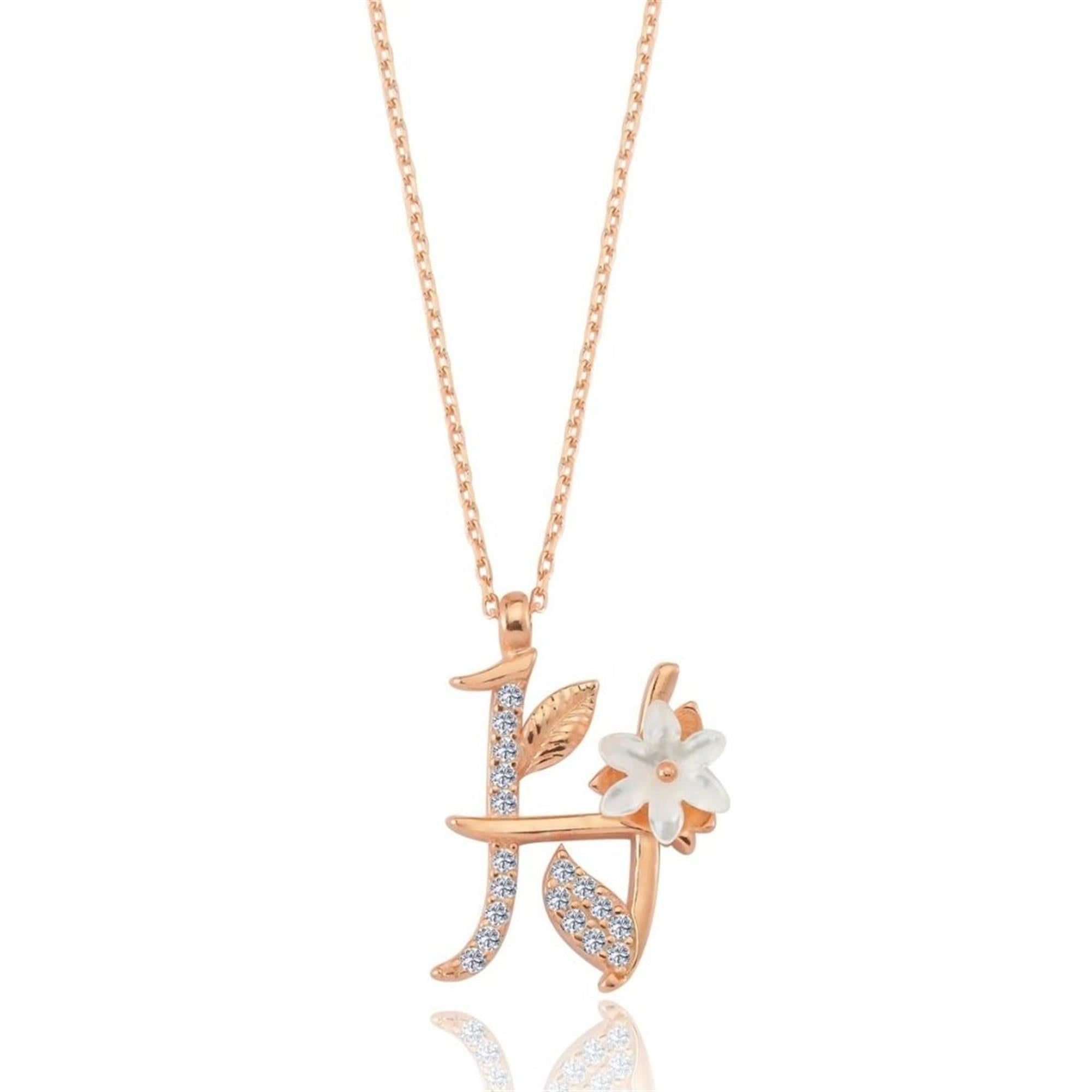 Personalized H initial necklace with magnolia flower and zircon stones – elegant rose gold pendant for everyday and gifting.