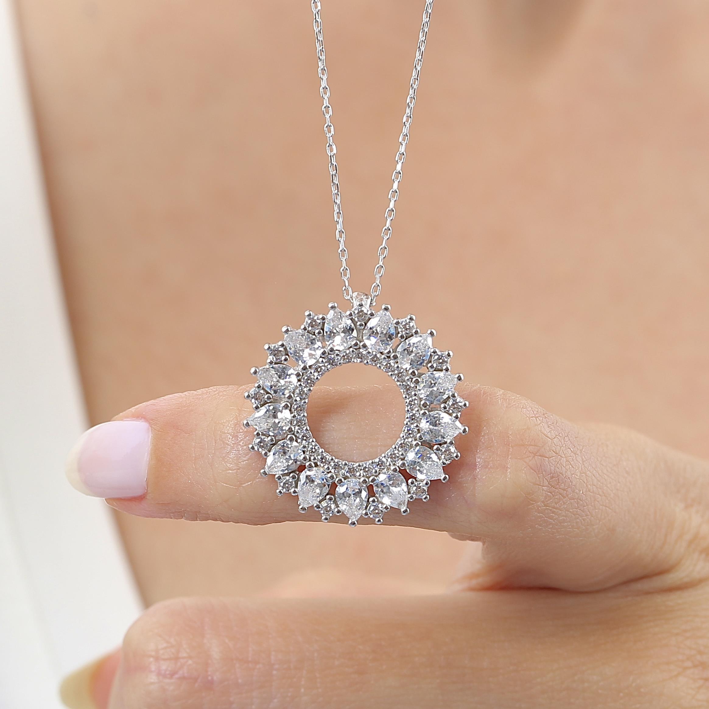 Sparkling Ocean Sun Geometric Silver Necklace
