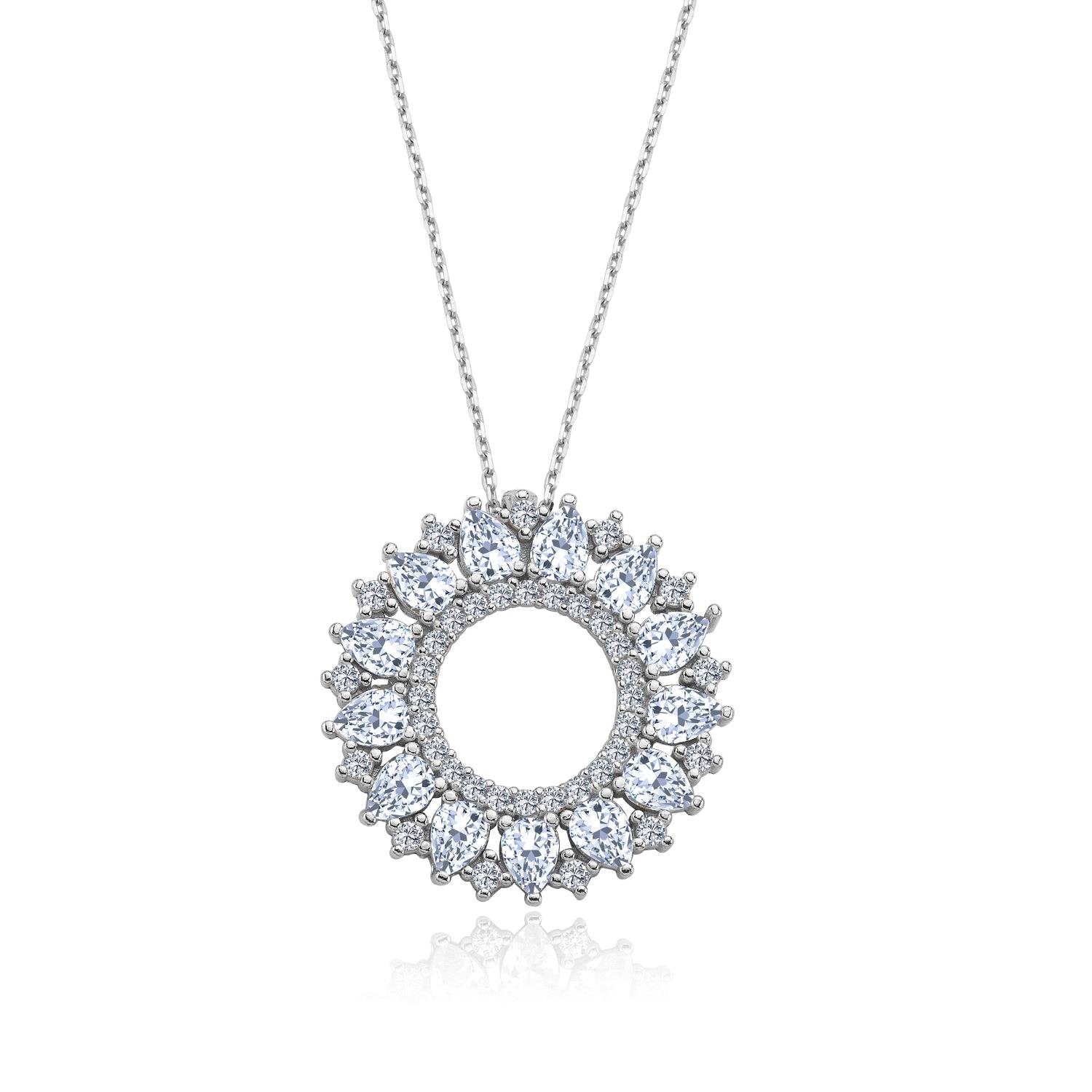 Sparkling Ocean Sun Geometric Silver Necklace