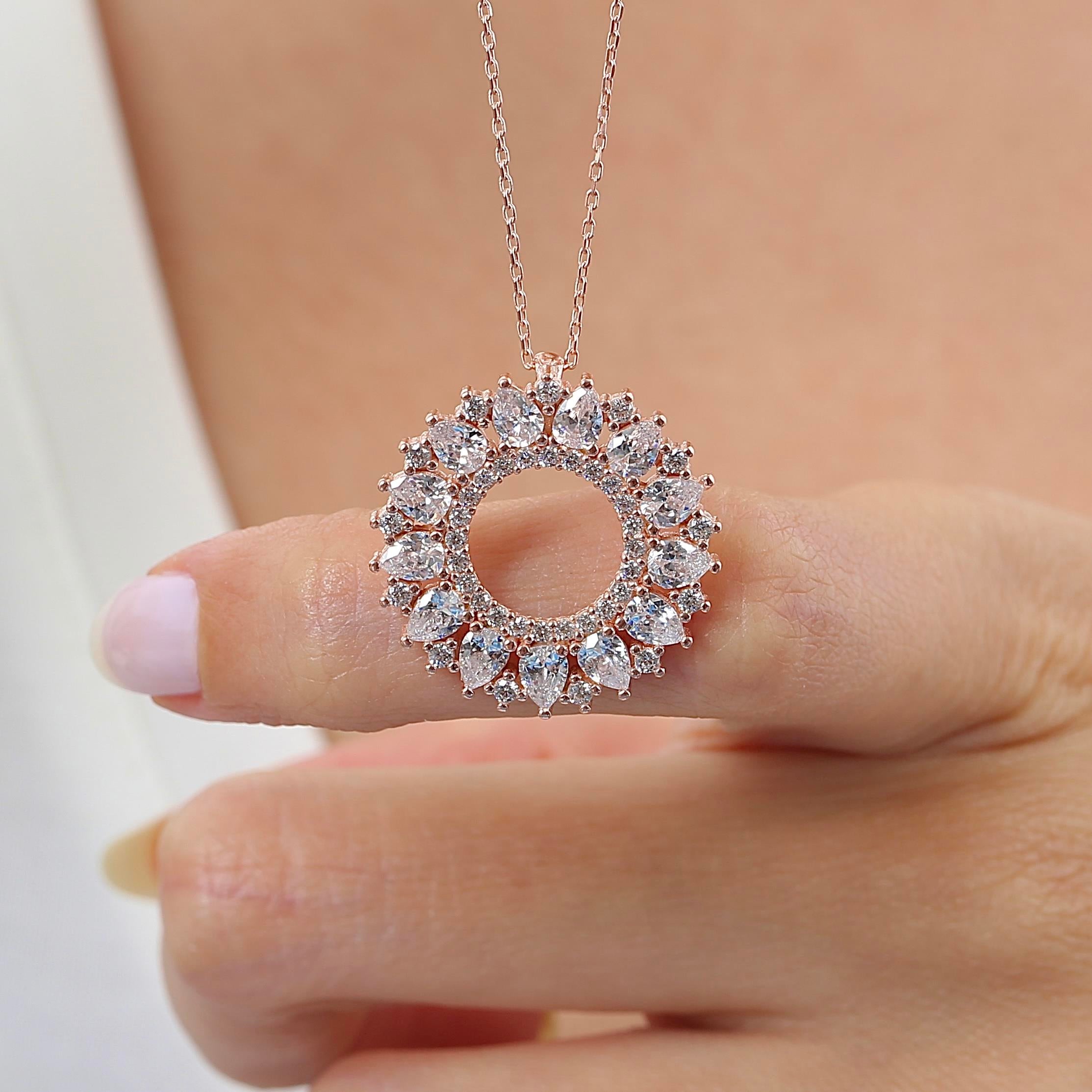 Sparkling Ocean Sun Geometric Rose Gold Necklace