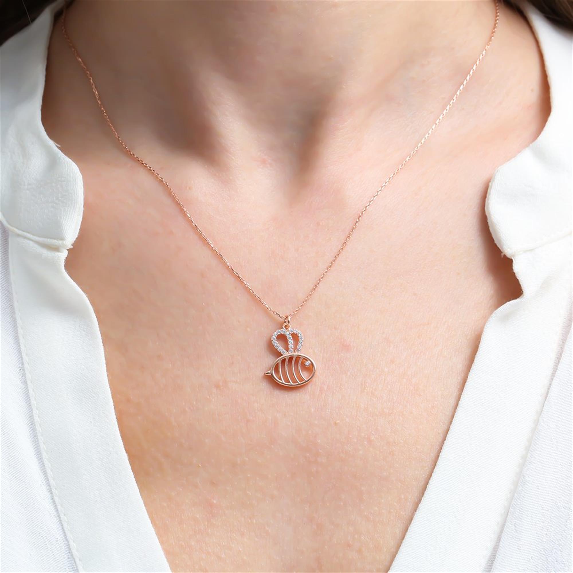 Sparkling Princess Fish Rose Gold Necklace