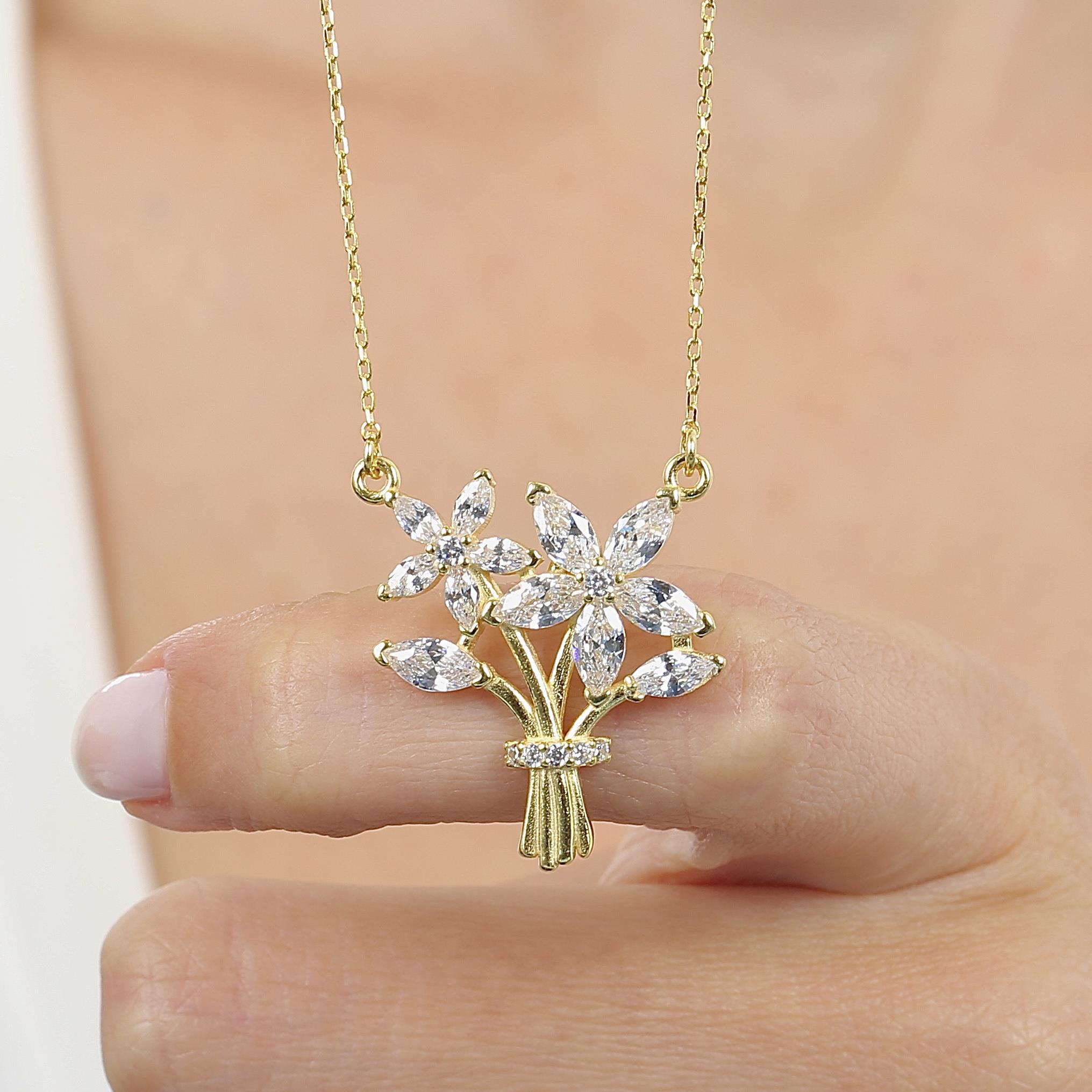 Sparkling Love Bouquet Gold Plated Necklace