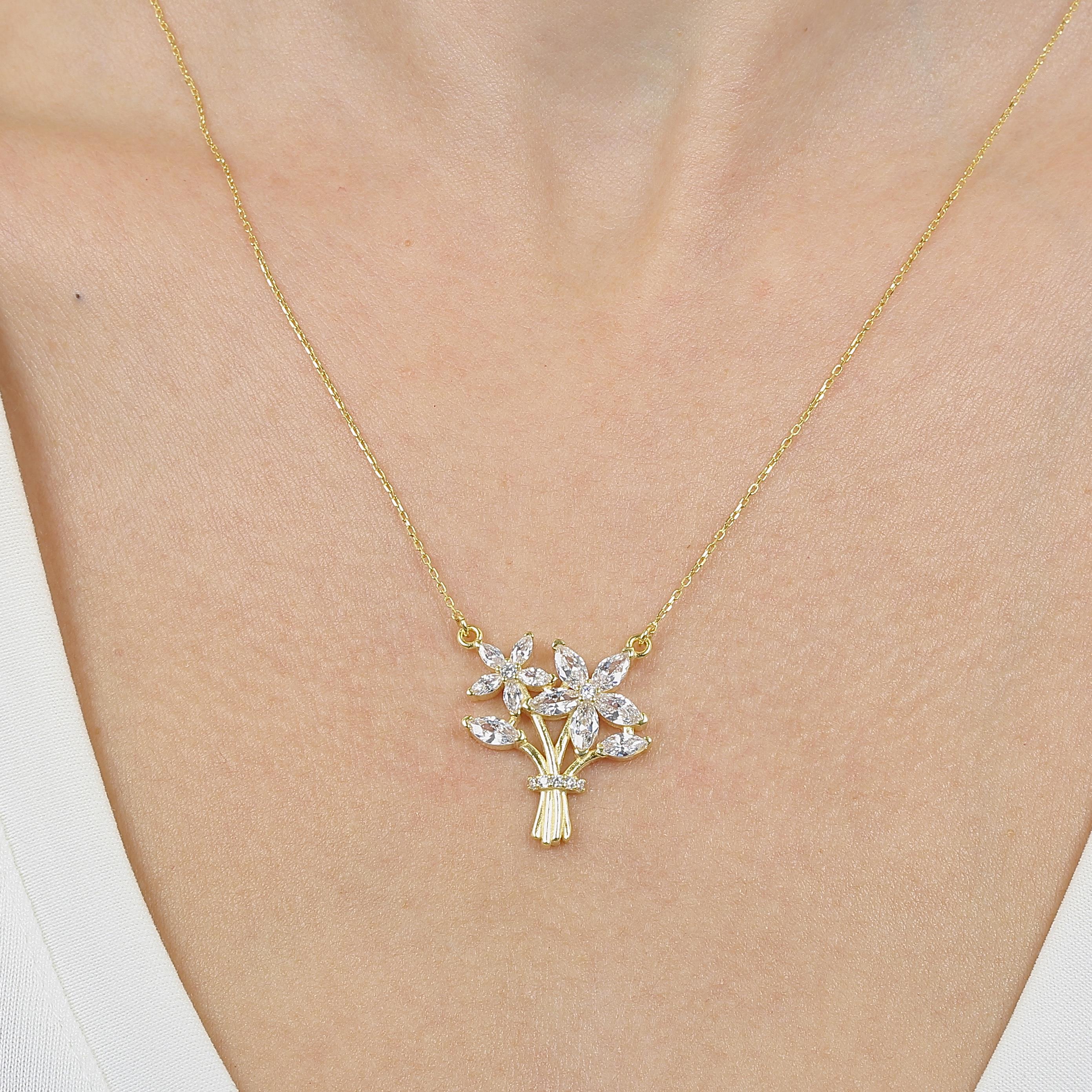 Sparkling Love Bouquet Gold Plated Necklace