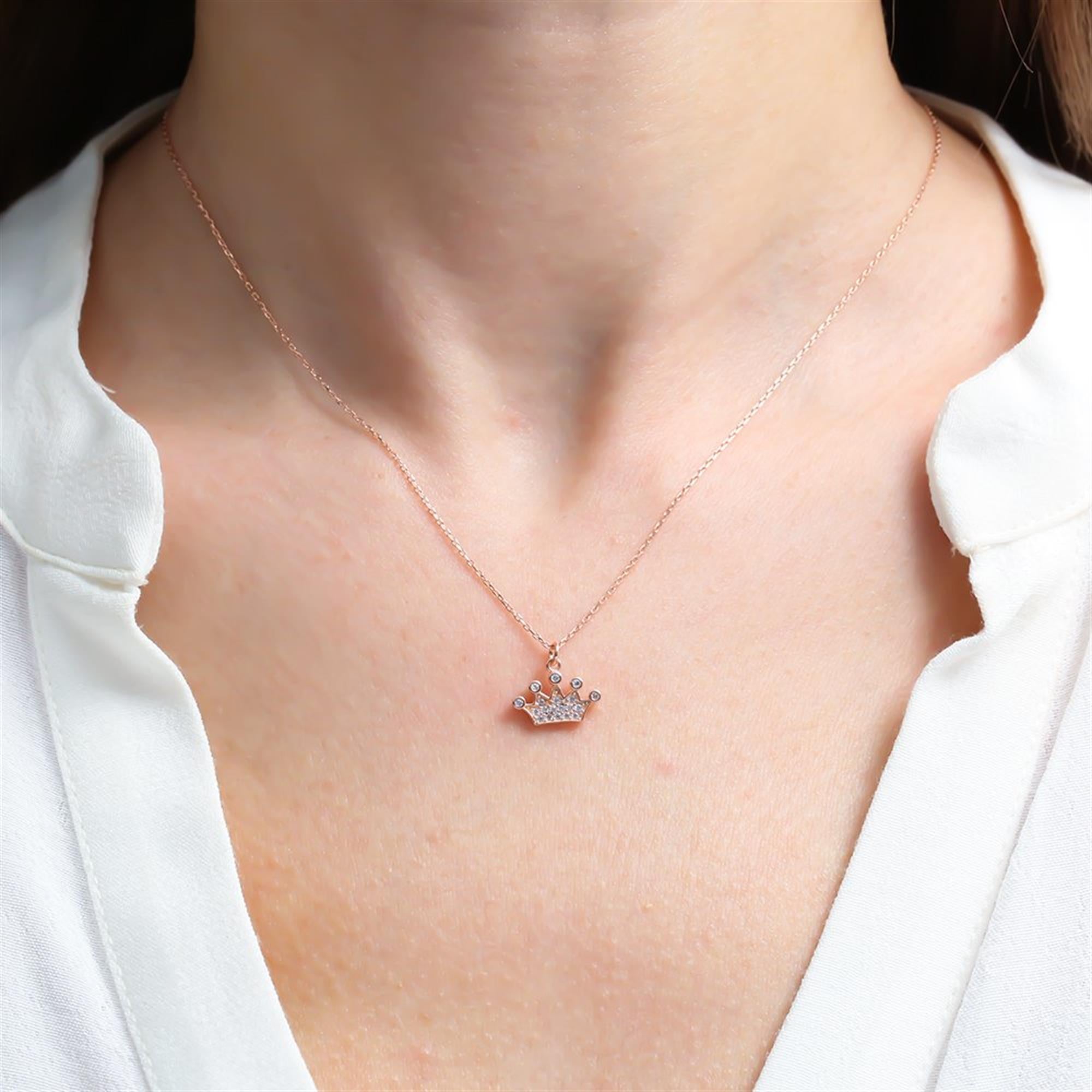 Sparkling Princess Crown Rose Gold Necklace