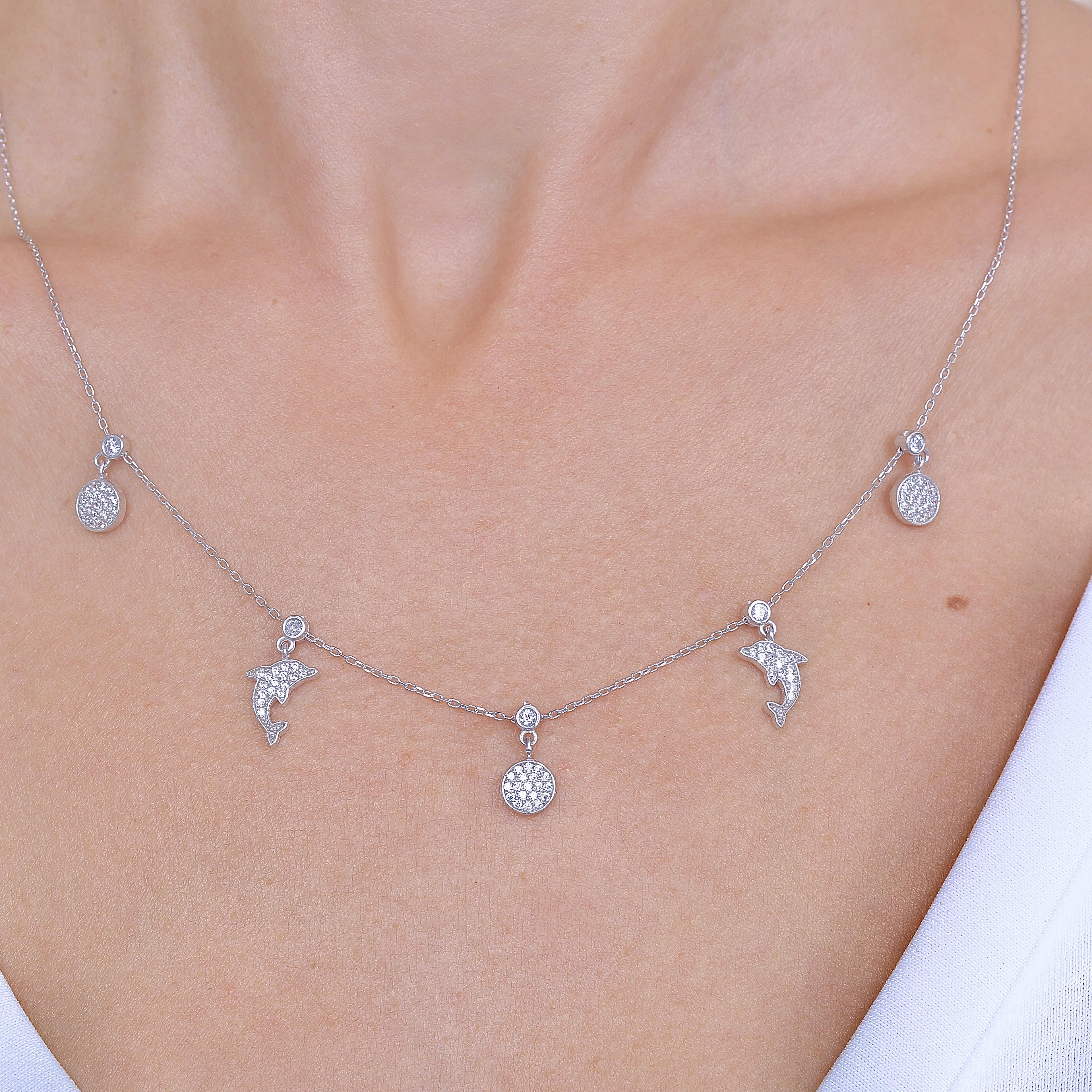 Sparkling Dolphins Choker Silver Necklace