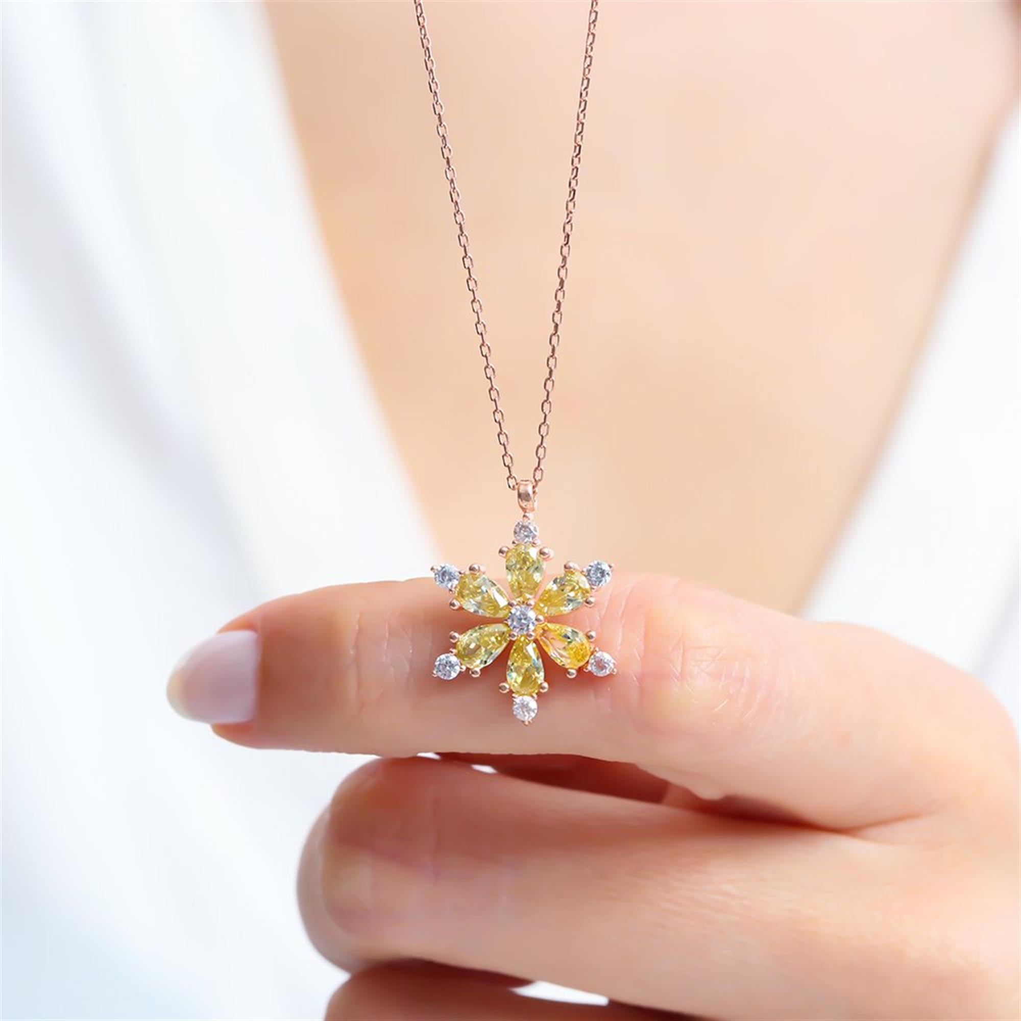 Canary Yellow Starflower Rose Gold Necklace