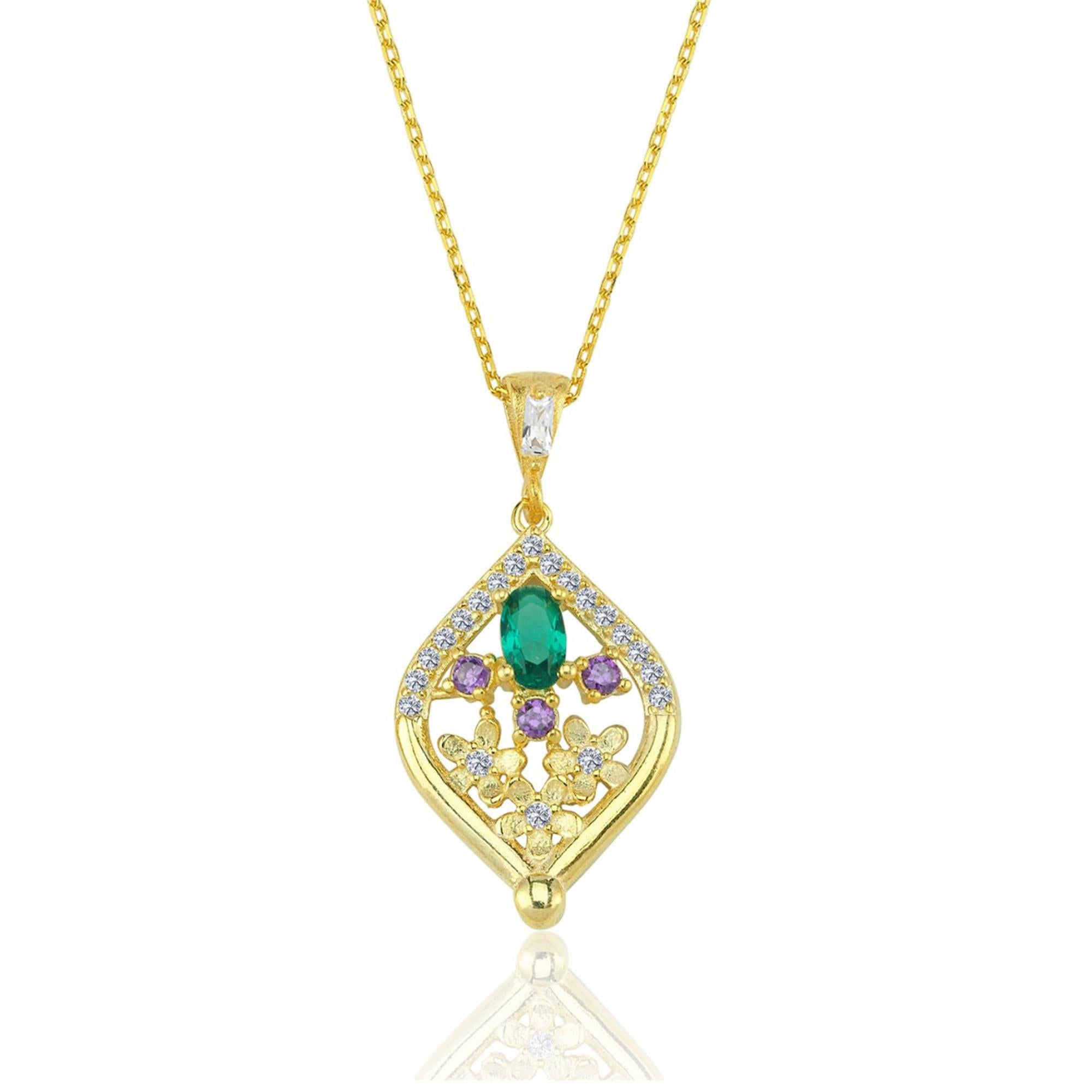 Emerald Stone Palace Garden Drop Gold Plated Necklace