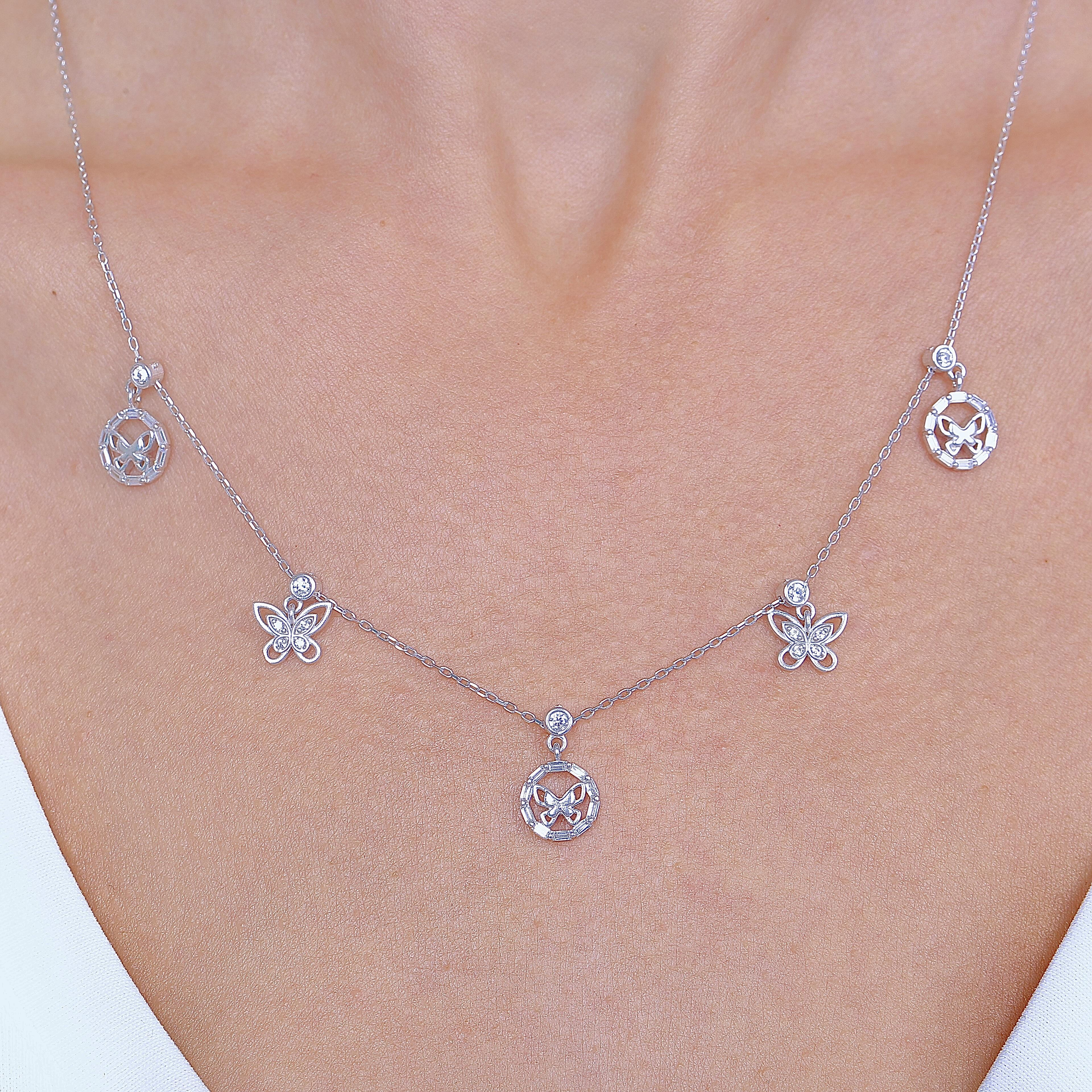 Butterfly Symphony Luck Silver Choker Necklace