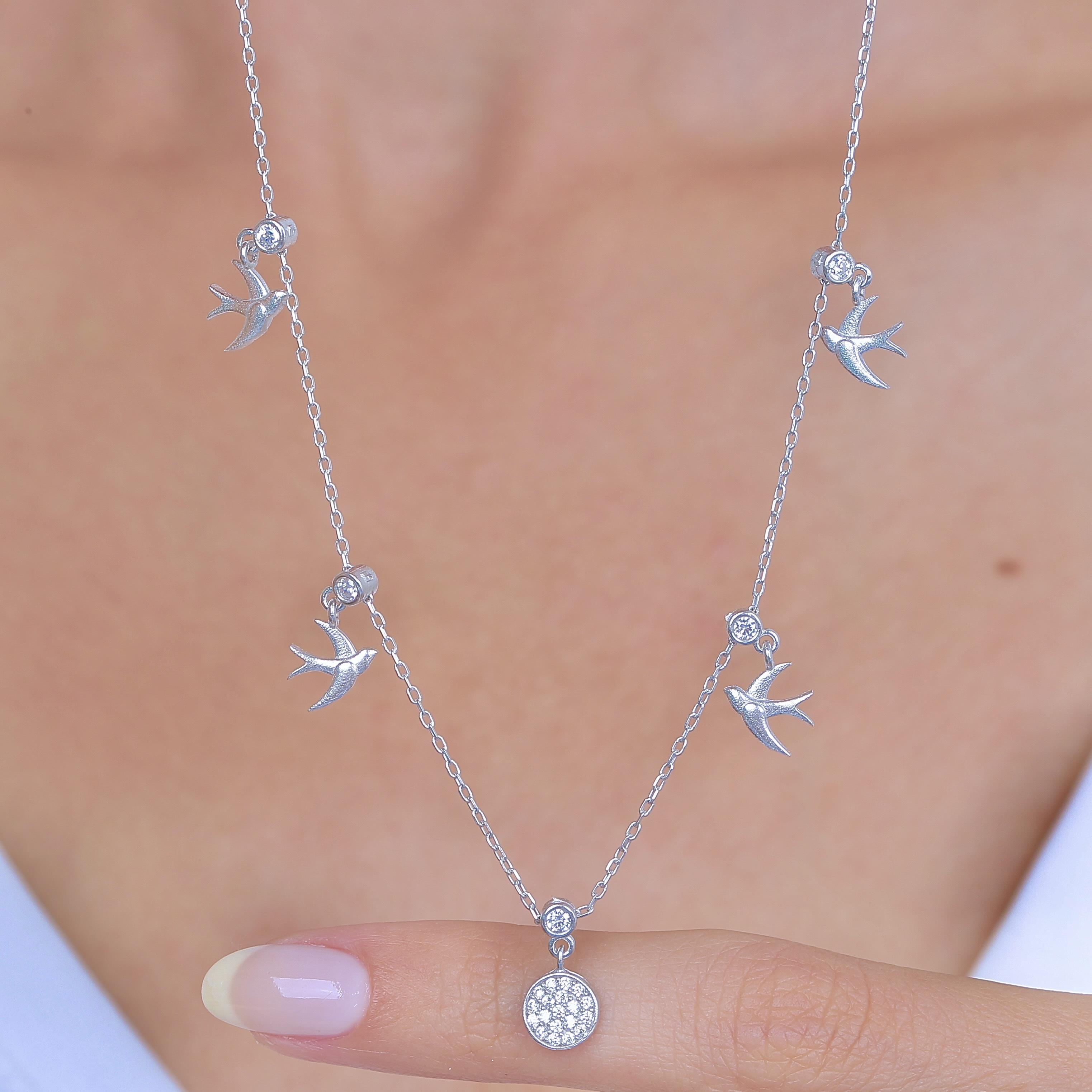 Swallow Dance Lucky Silver Choker Necklace