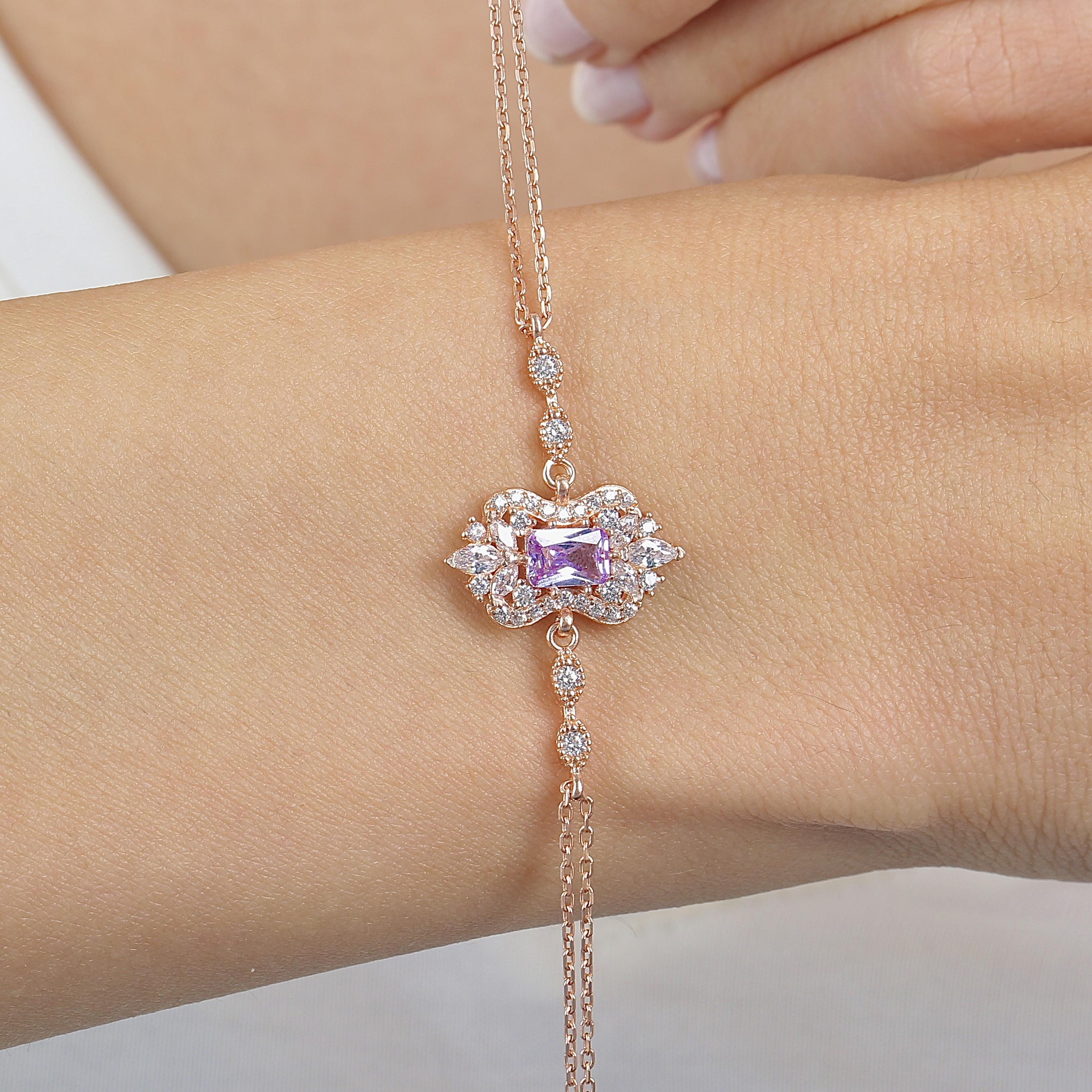 Lilac Noble Sparkle Classic Vintage Rose Gold Bracelet