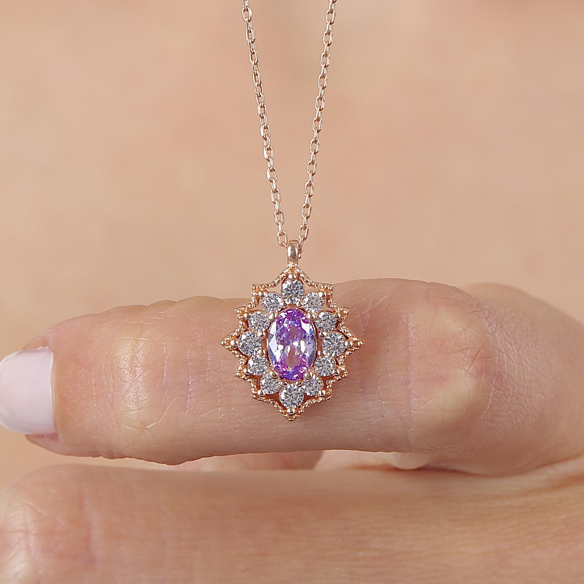 Lilac Stone Bohemian Vintage Rose Gold Necklace