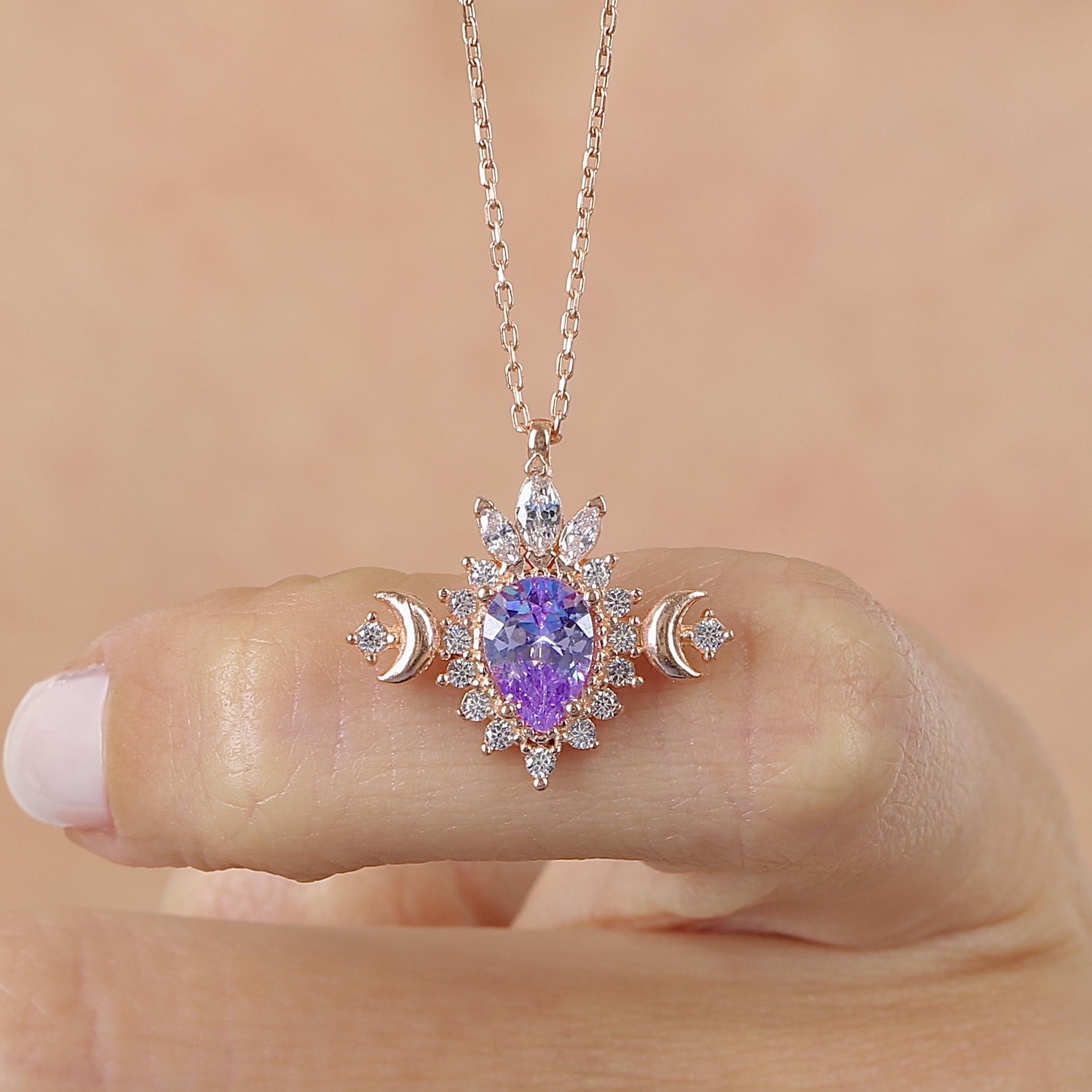 Lilac Stone Dynasty Sun Vintage Rose Gold Necklace