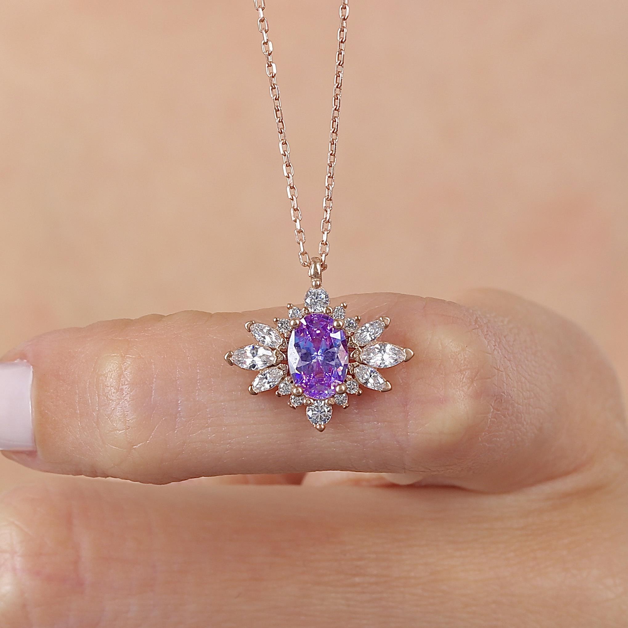 Lilac Stone Princess Star Vintage Rose Gold Necklace