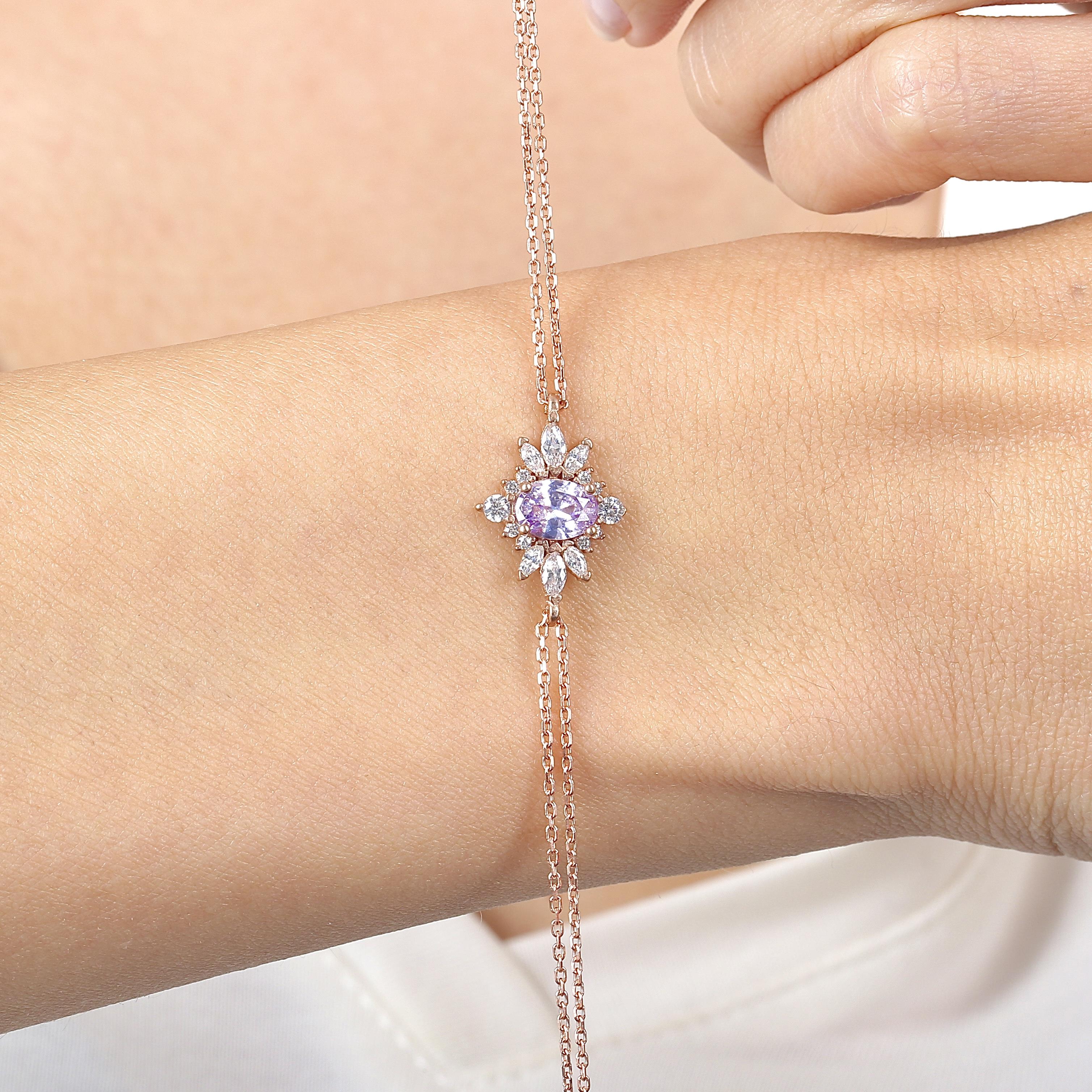 Lilac Stone Princess Star Vintage Silver Bracelet