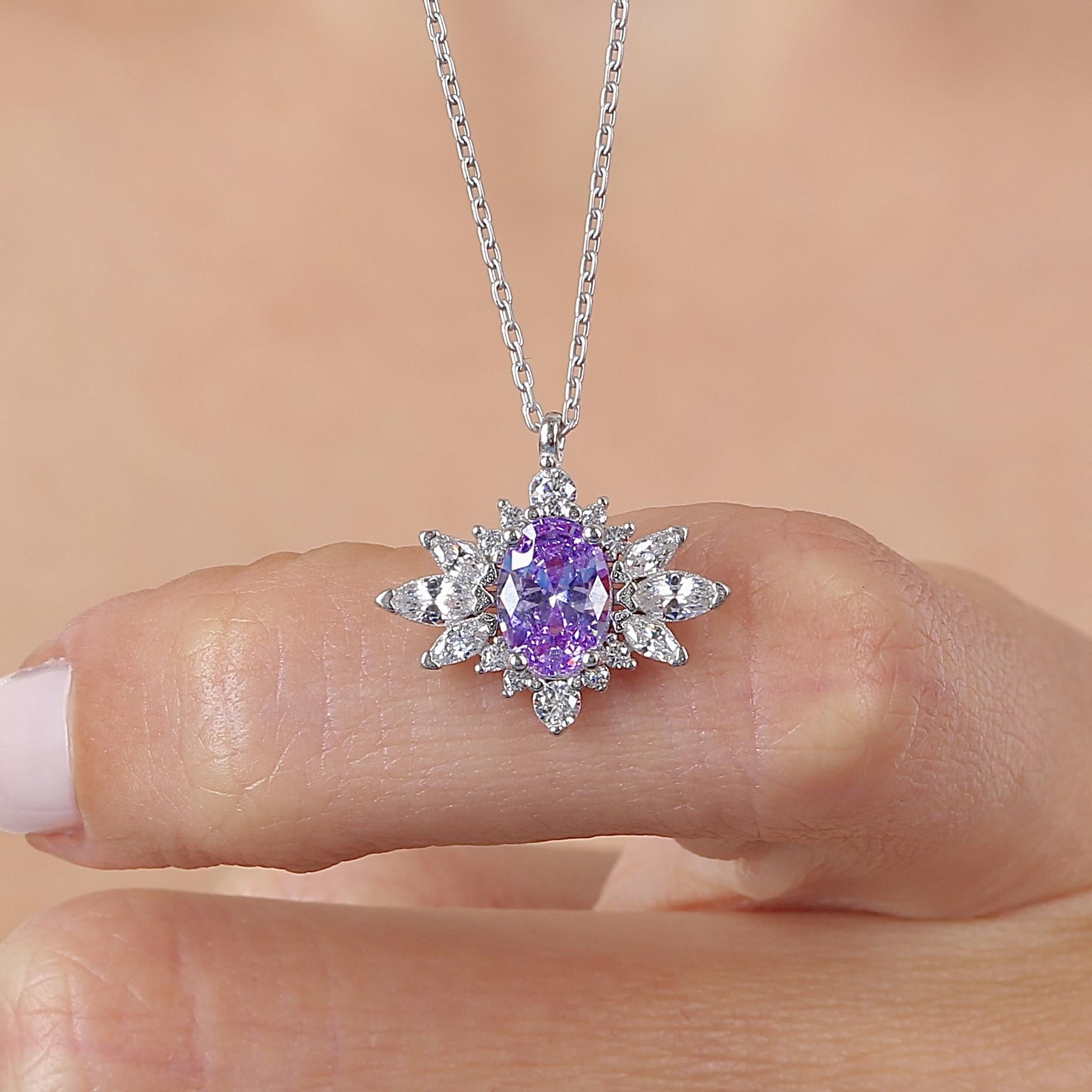 Lilac Stone Princess Star Vintage Silver Necklace